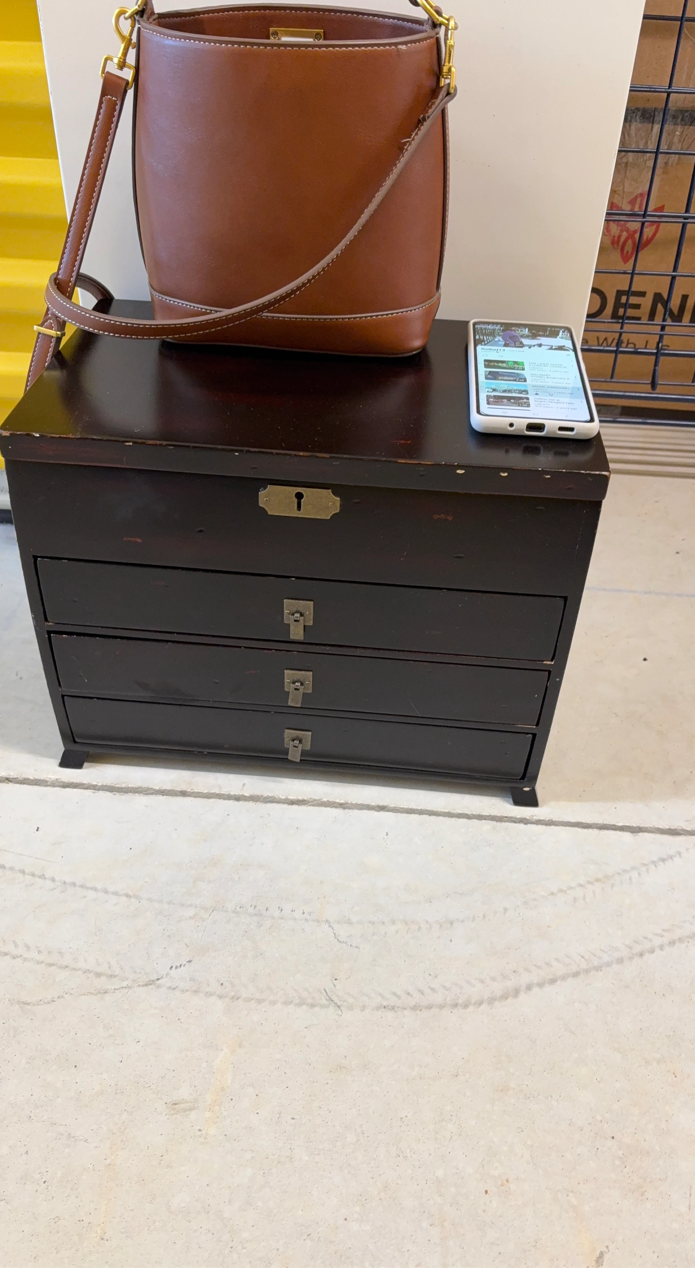 Dark Wood 4-Drawer Small Chest with Brass Hardware