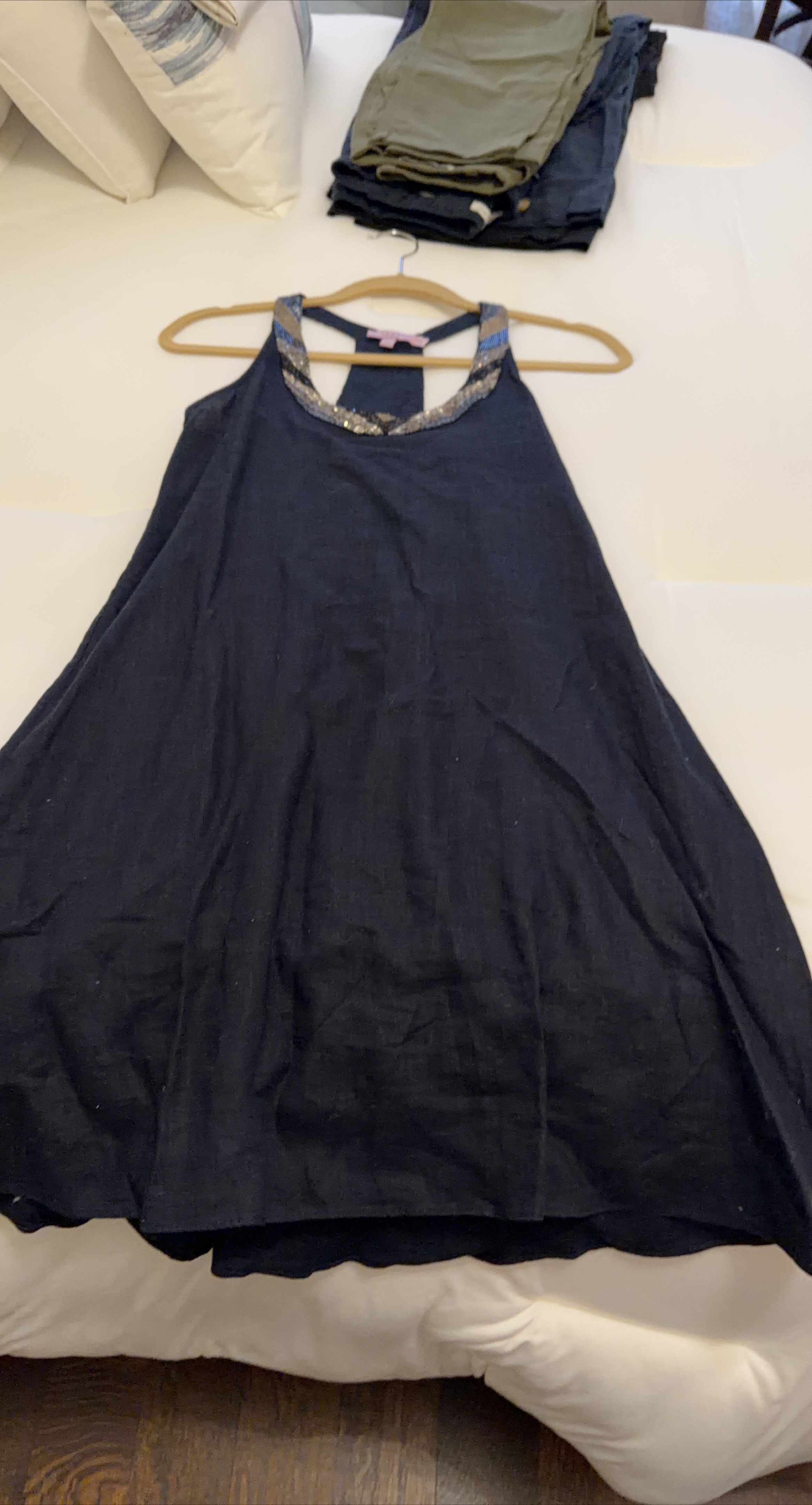 Navy Tank Dress with Sequined Neckline