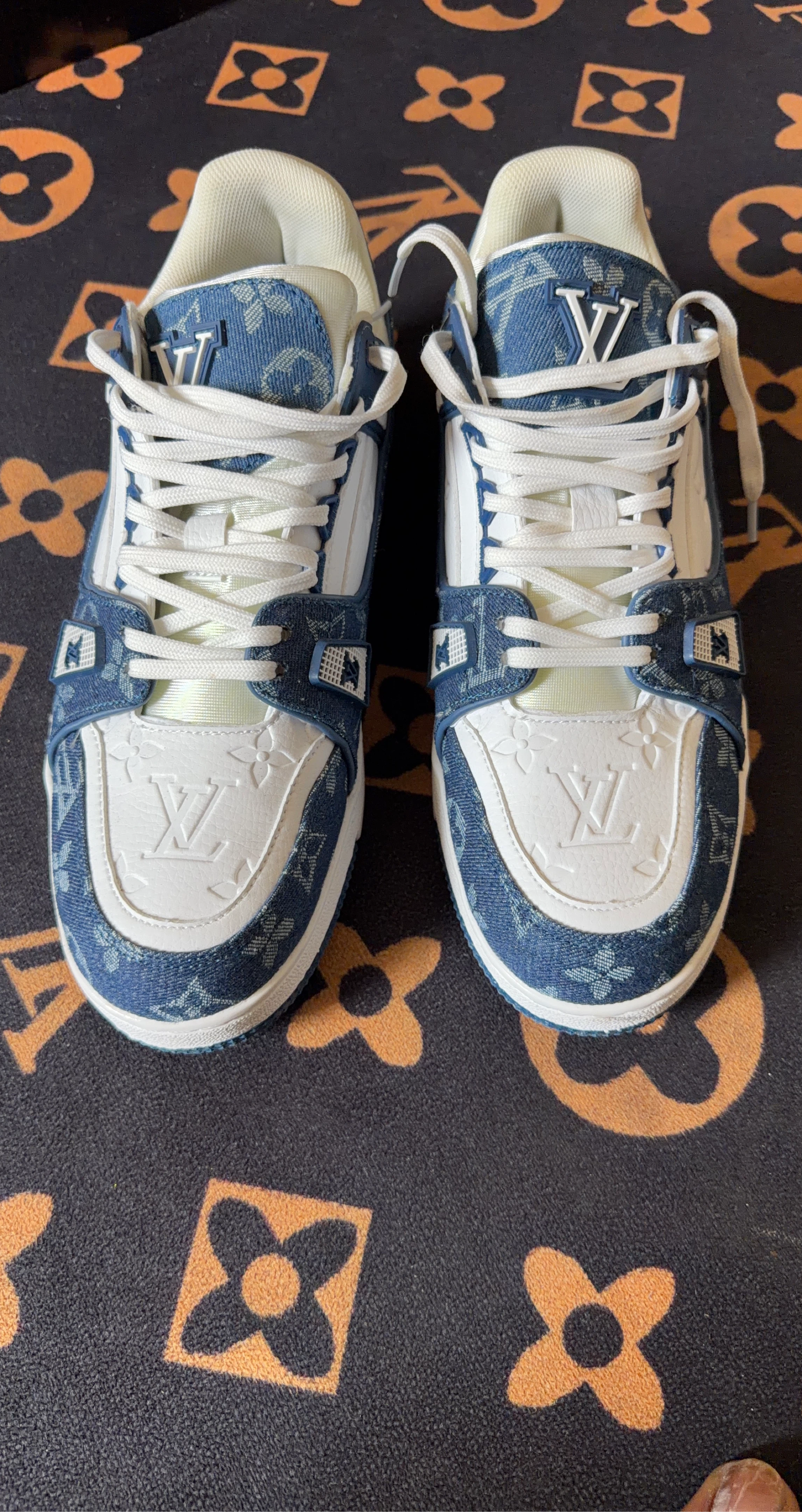 Louis Vuitton Blue Denim & White Leather Sneakers