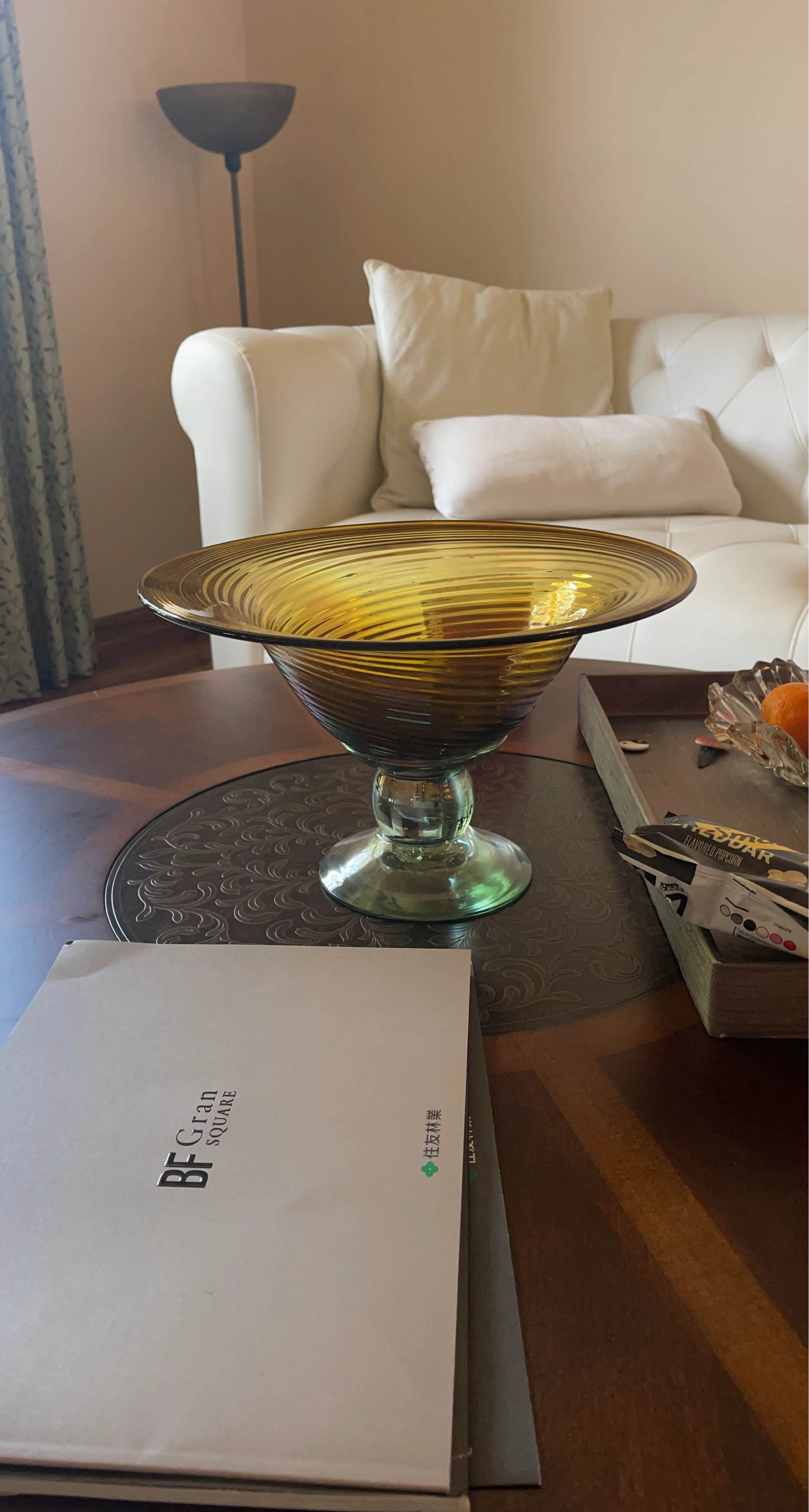 Amber Glass Pedestal Bowl