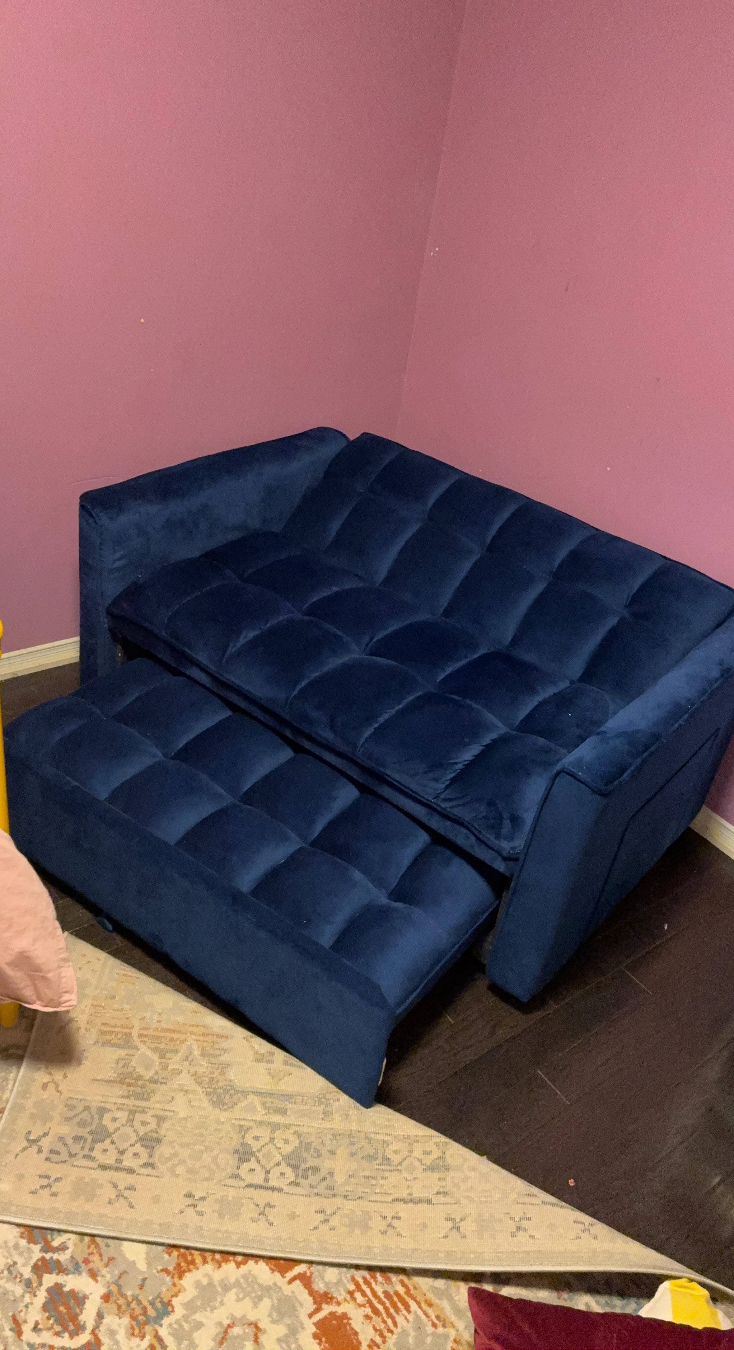 Navy Blue Velvet Convertible Sofa Bed