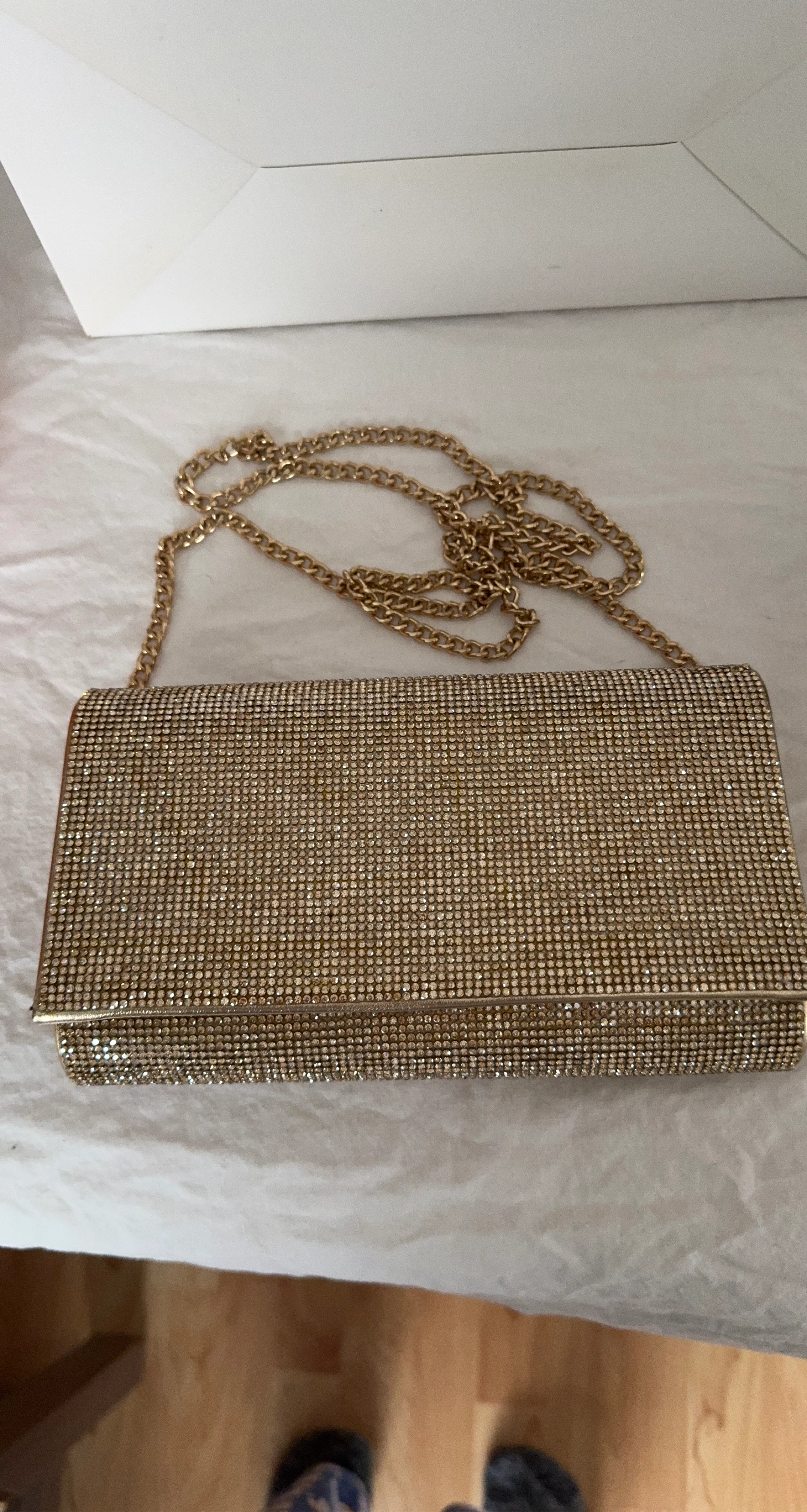 ALDO Fahari Gold Rhinestone Clutch with Chain Strap