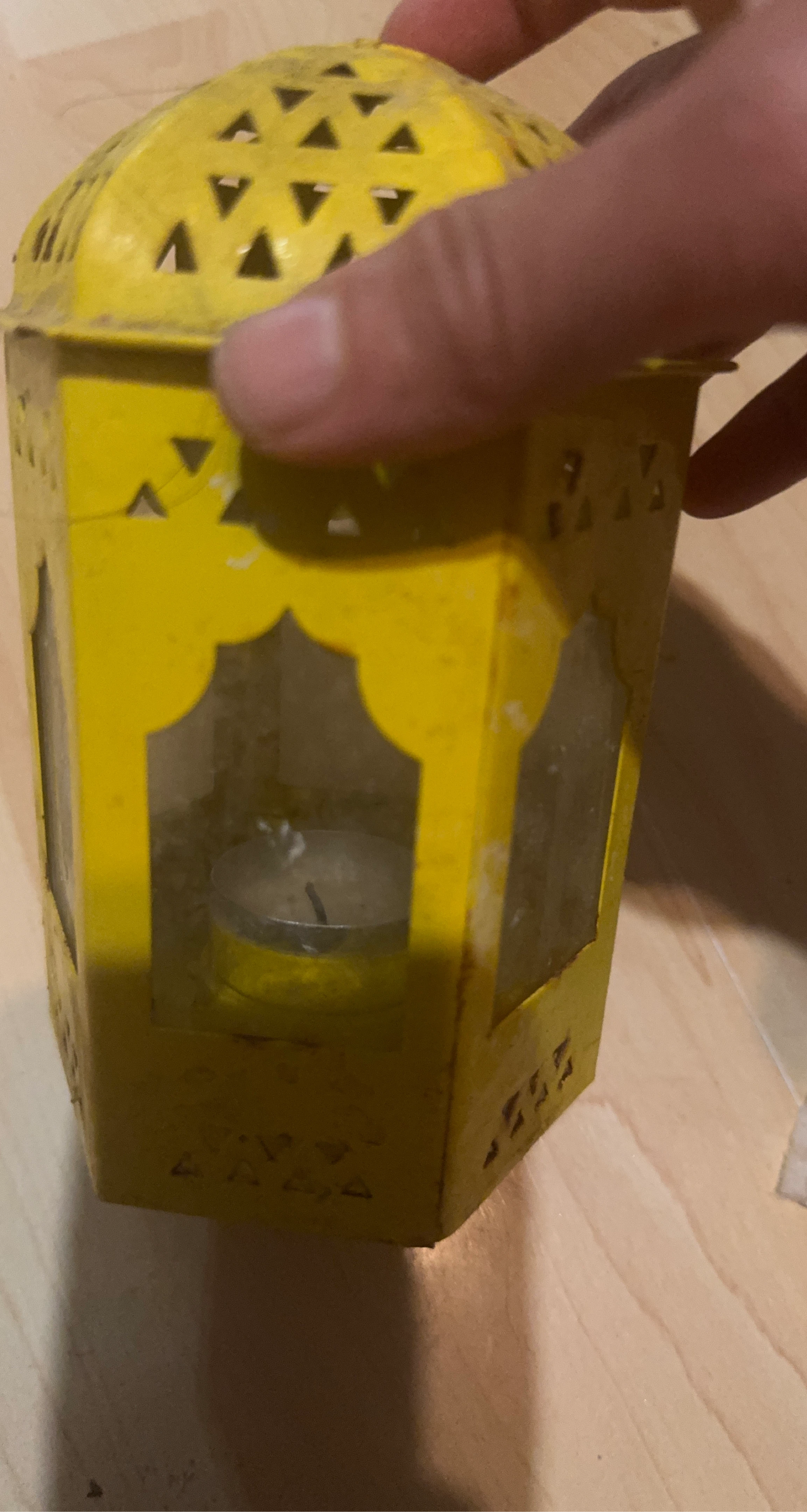 Yellow Metal Lantern with Tea Light