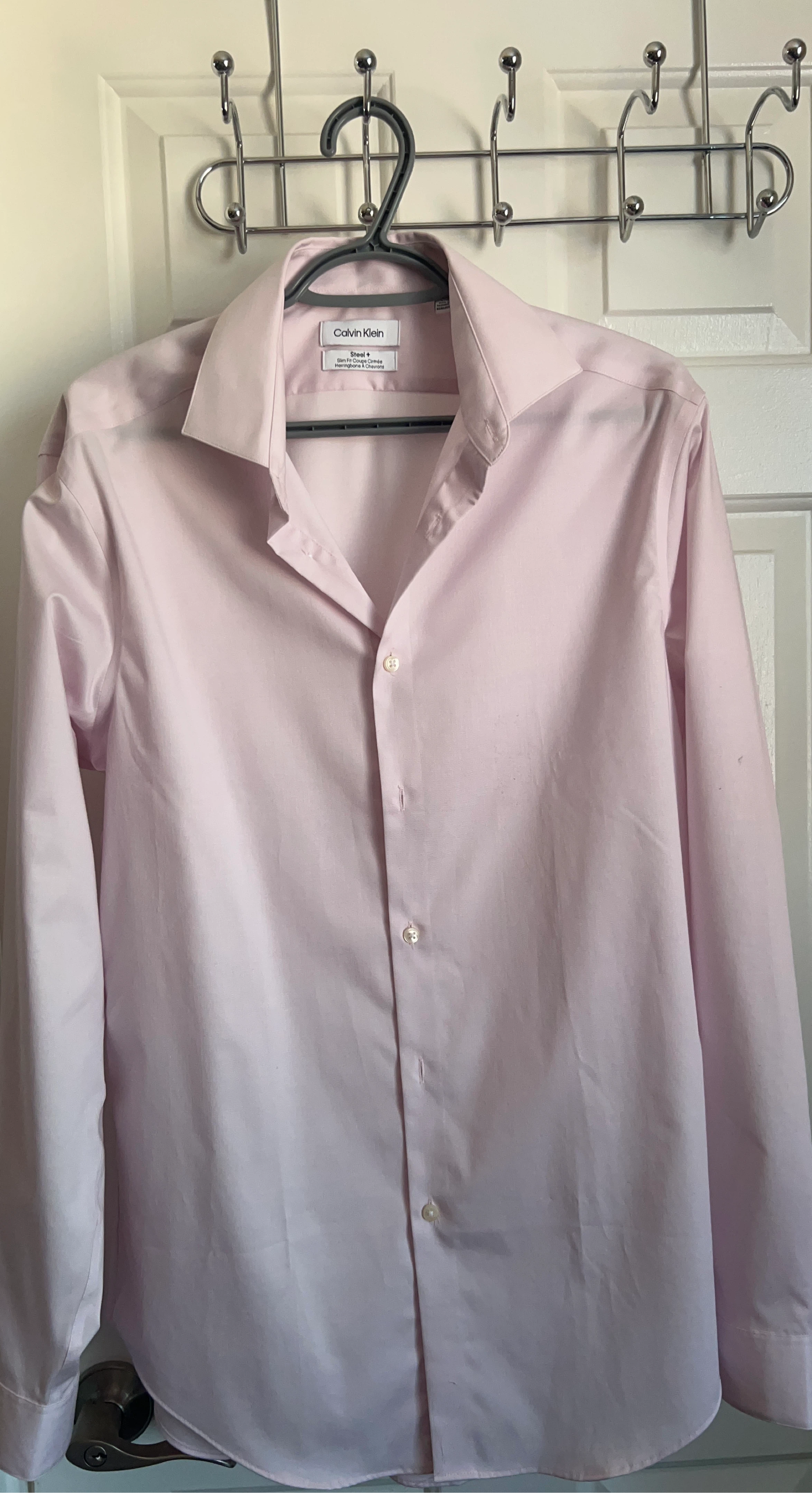 Calvin Klein Pink Slim Fit Herringbone Dress Shirt