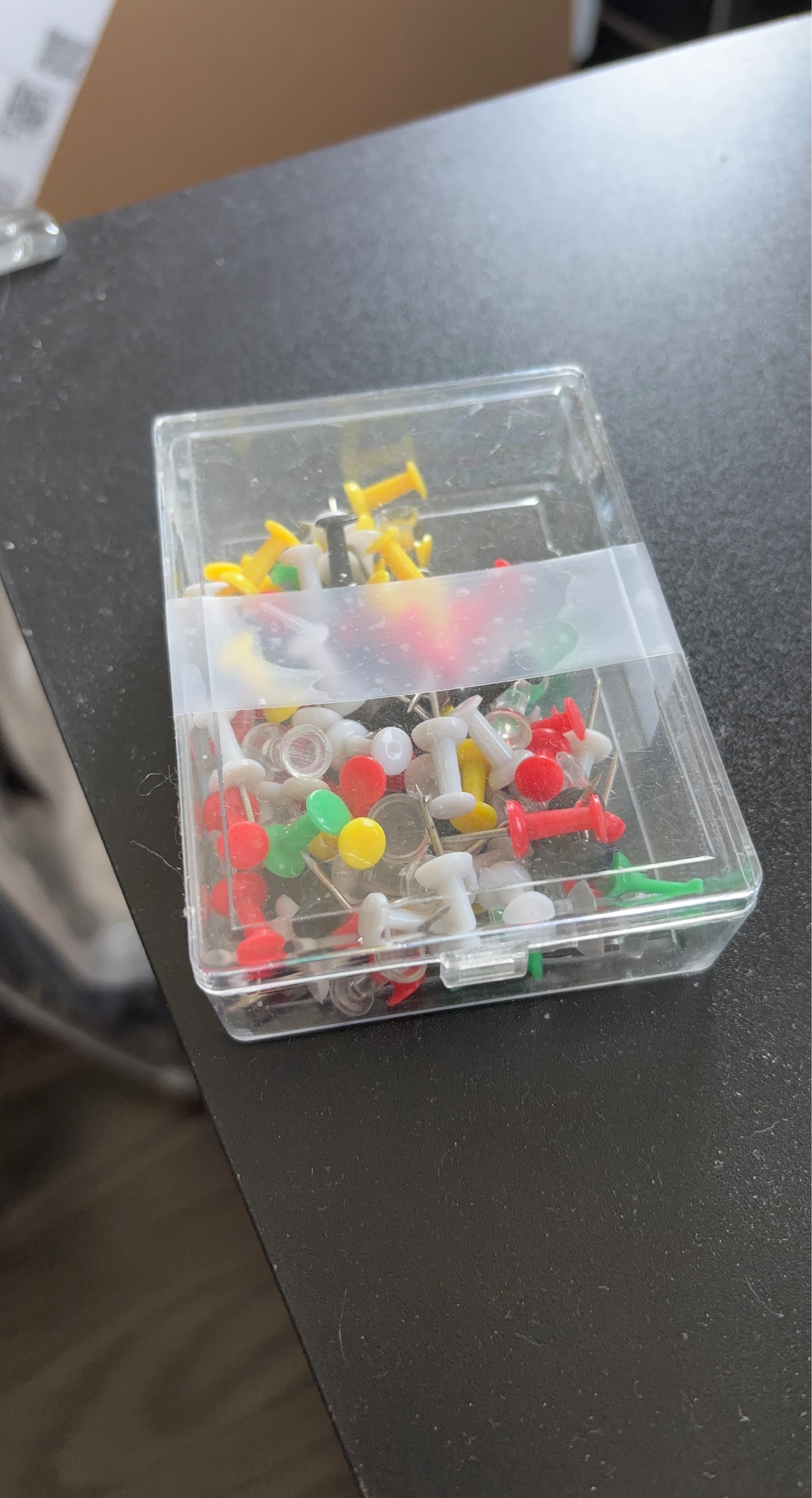 Assorted Colour Push Pins in Clear Case