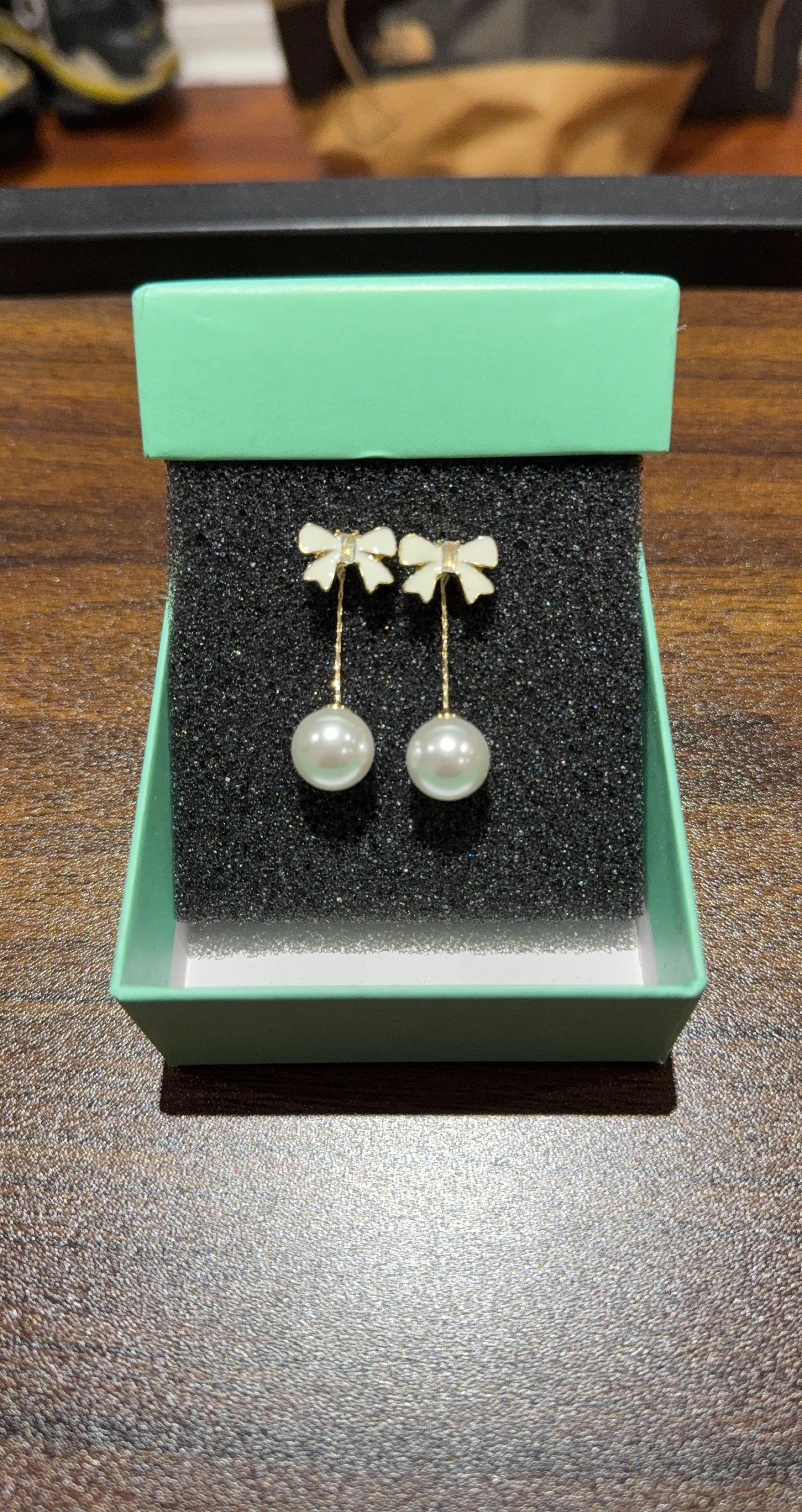 Pearl and Bow Drop Earrings