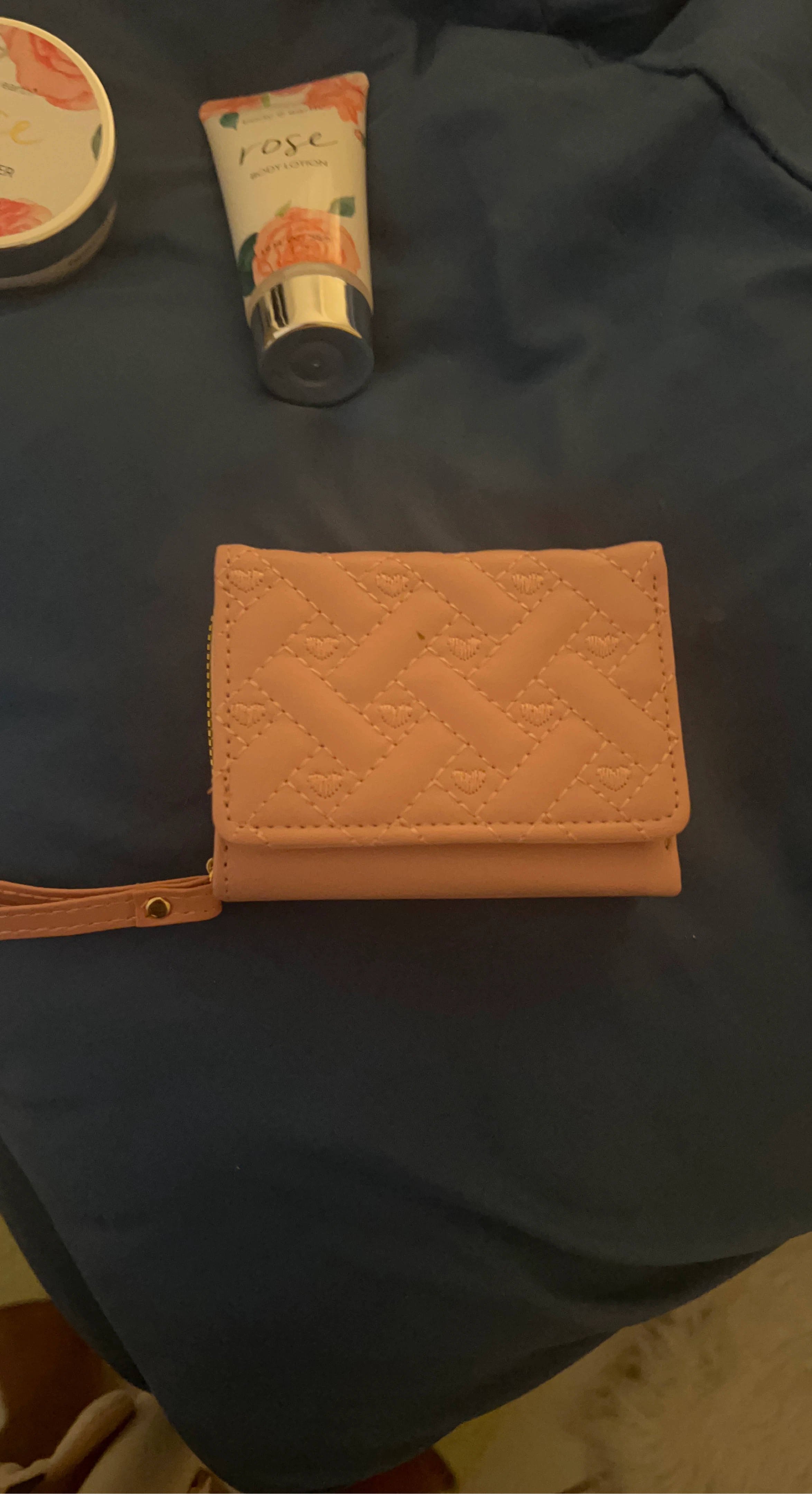 Quilted Pink Wallet with Wrist Strap
