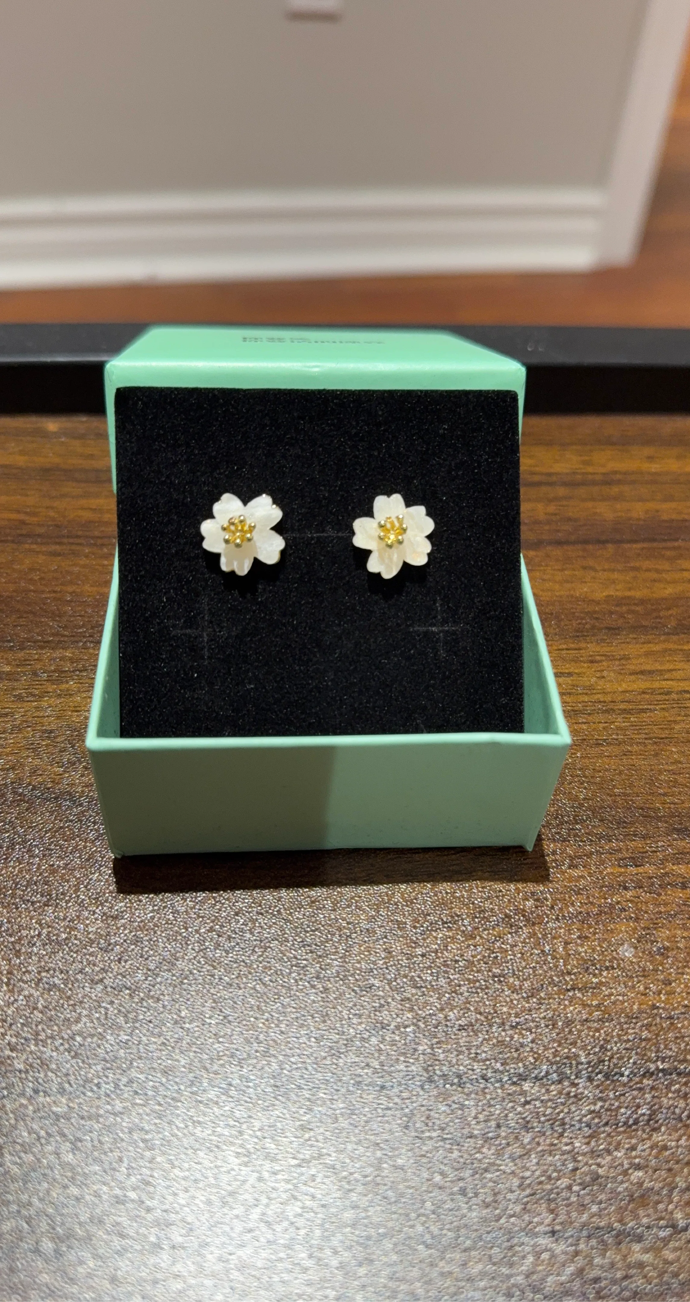 White Flower Earrings with Yellow Centres