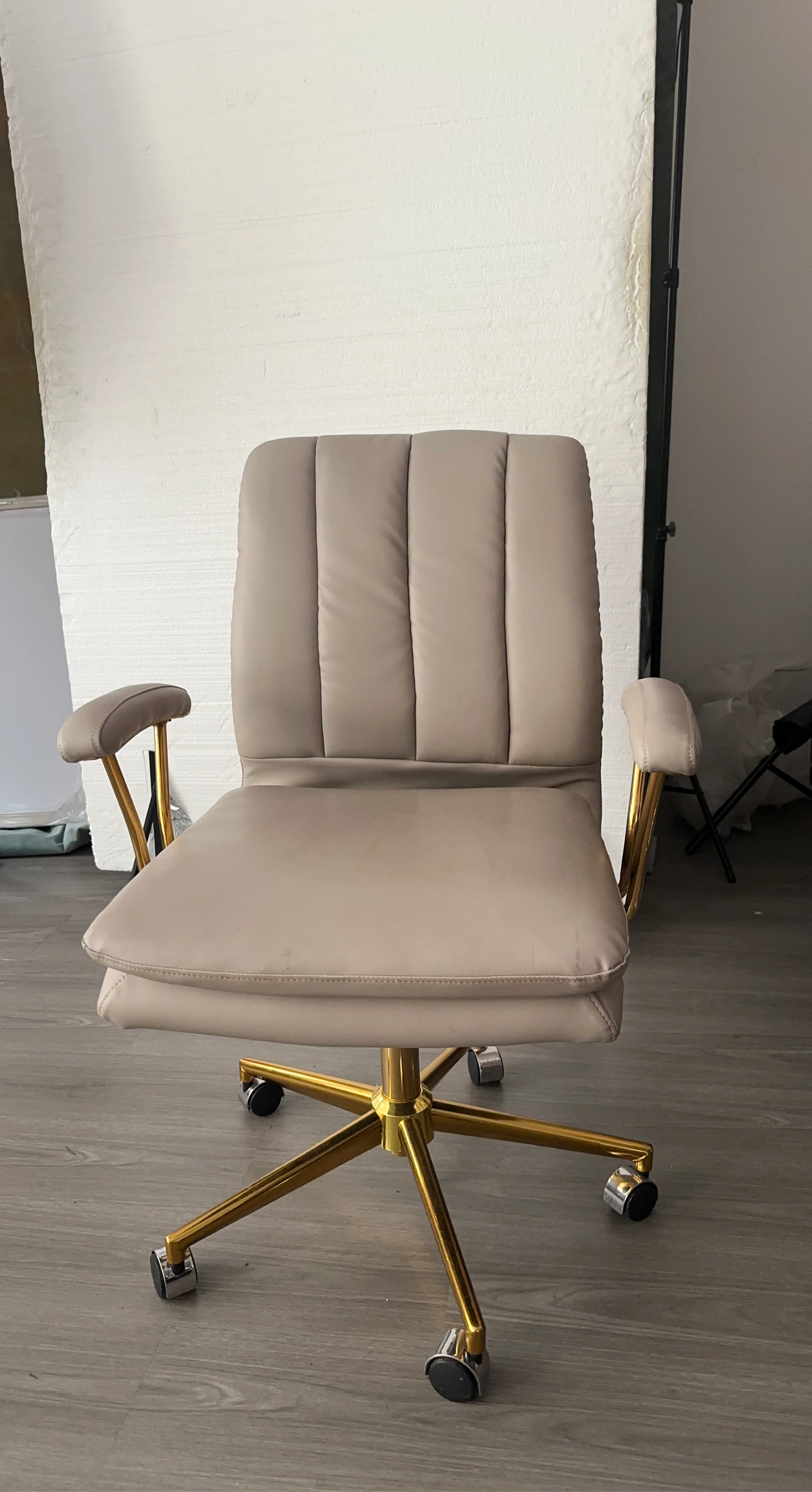 Beige Faux Leather Office Chair with Gold Base