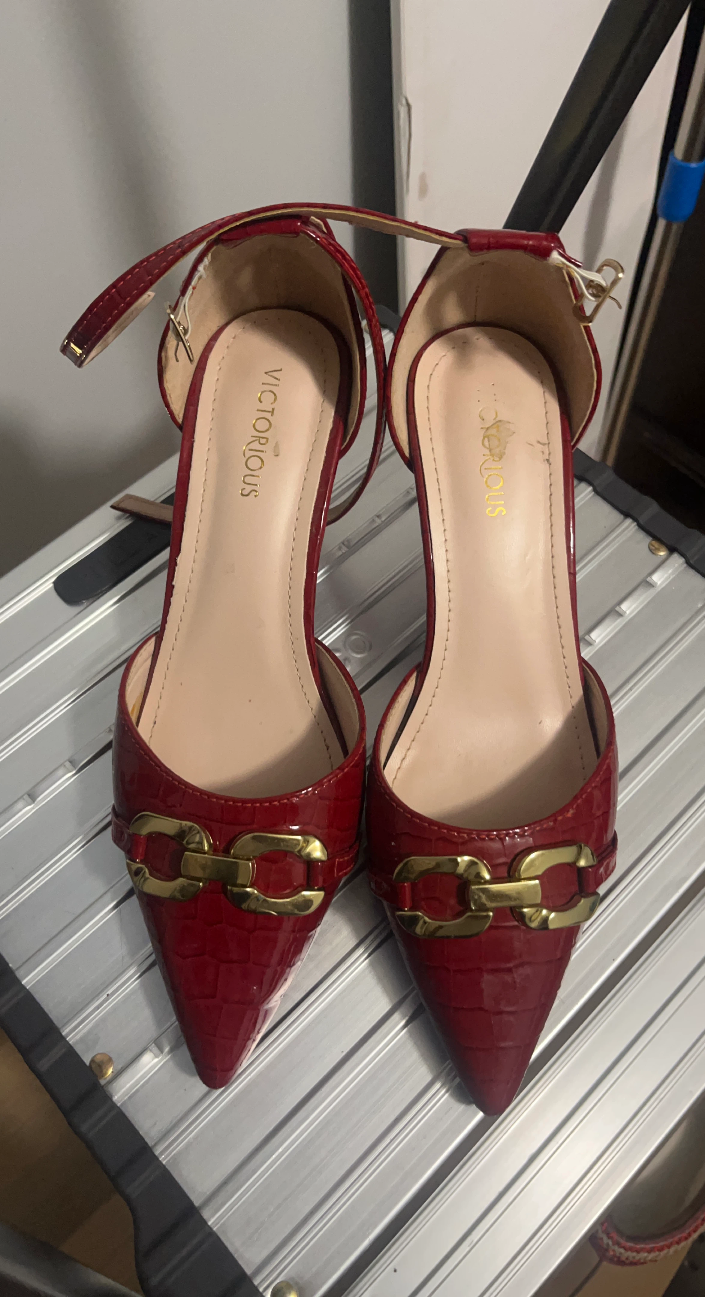 Victorious Red Faux Croc with Gold Buckle