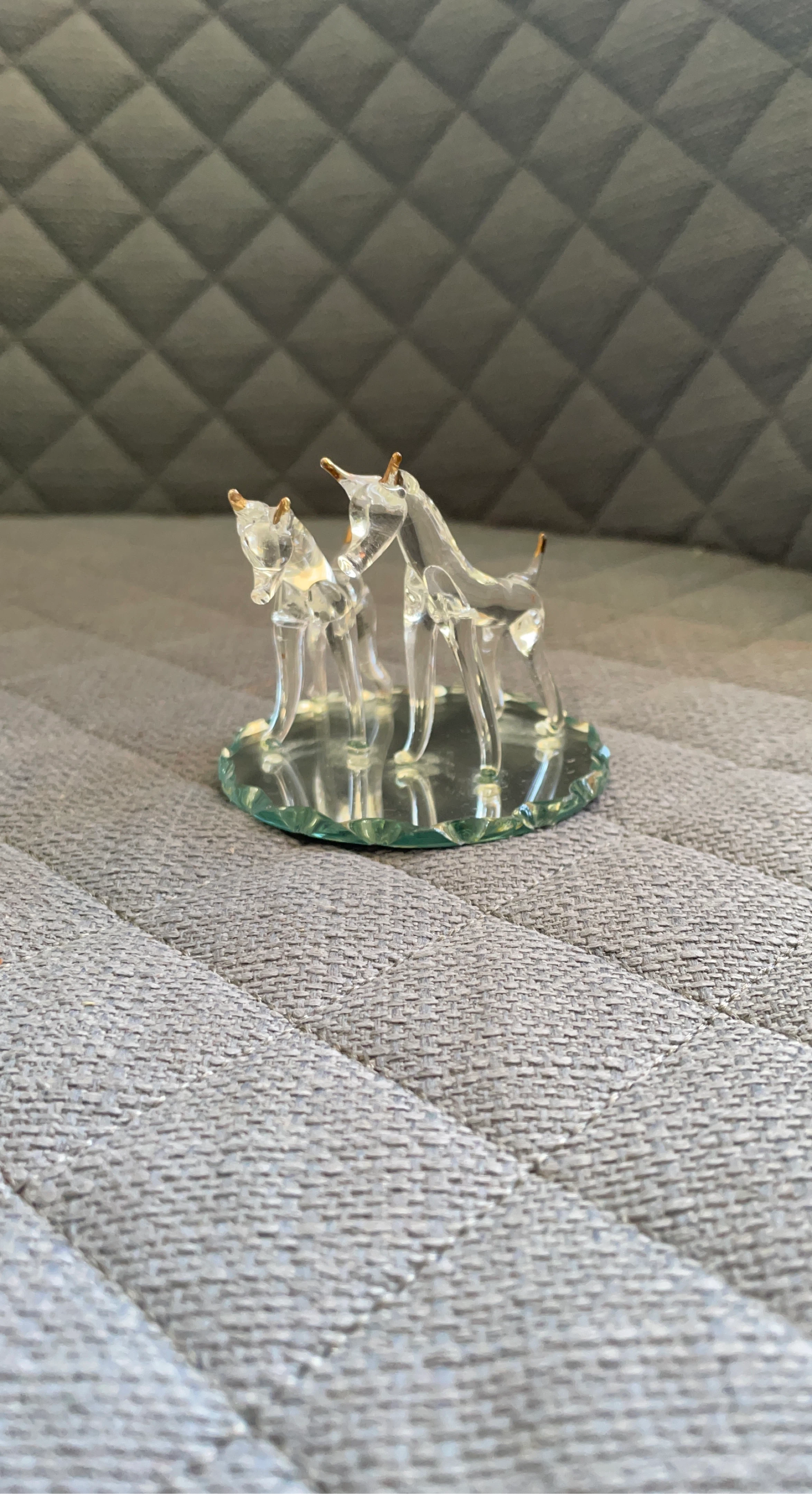 Clear Glass Dog Figurines with Gold Accents