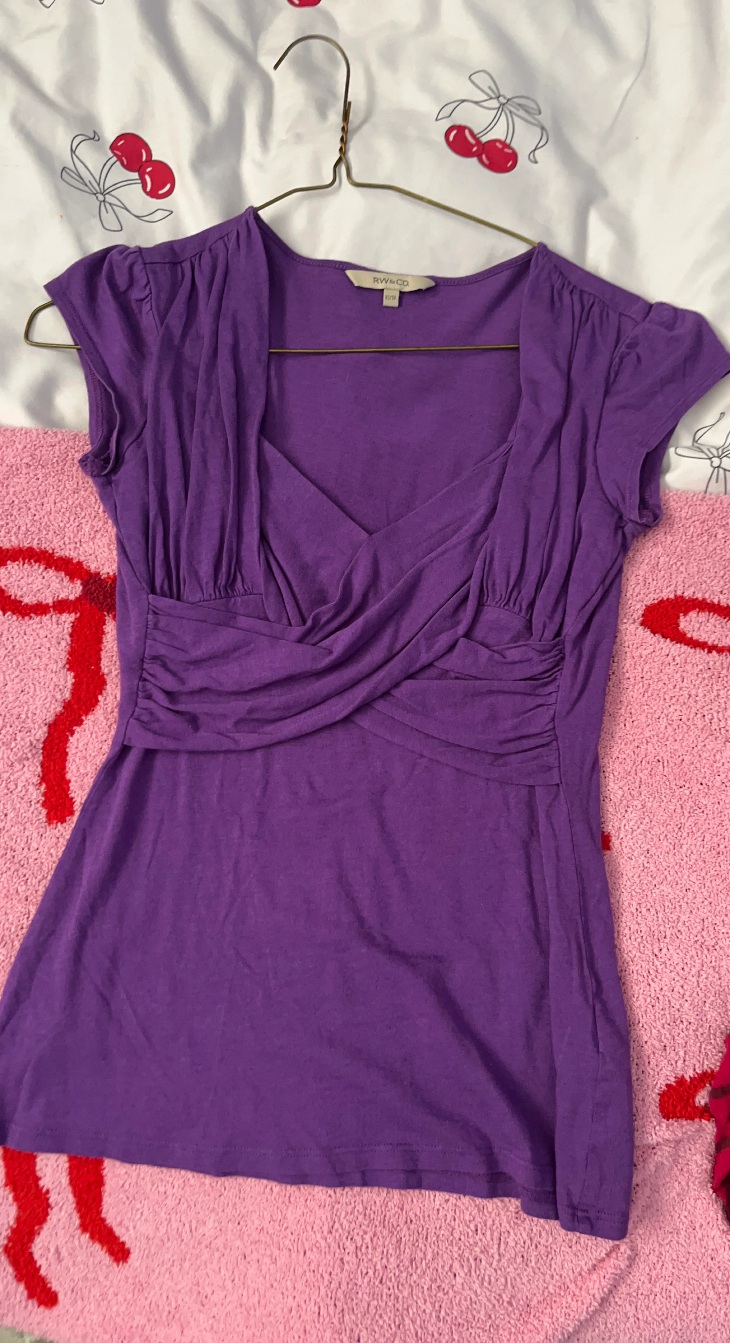RW&CO. Purple Ruched V-Neck Top
