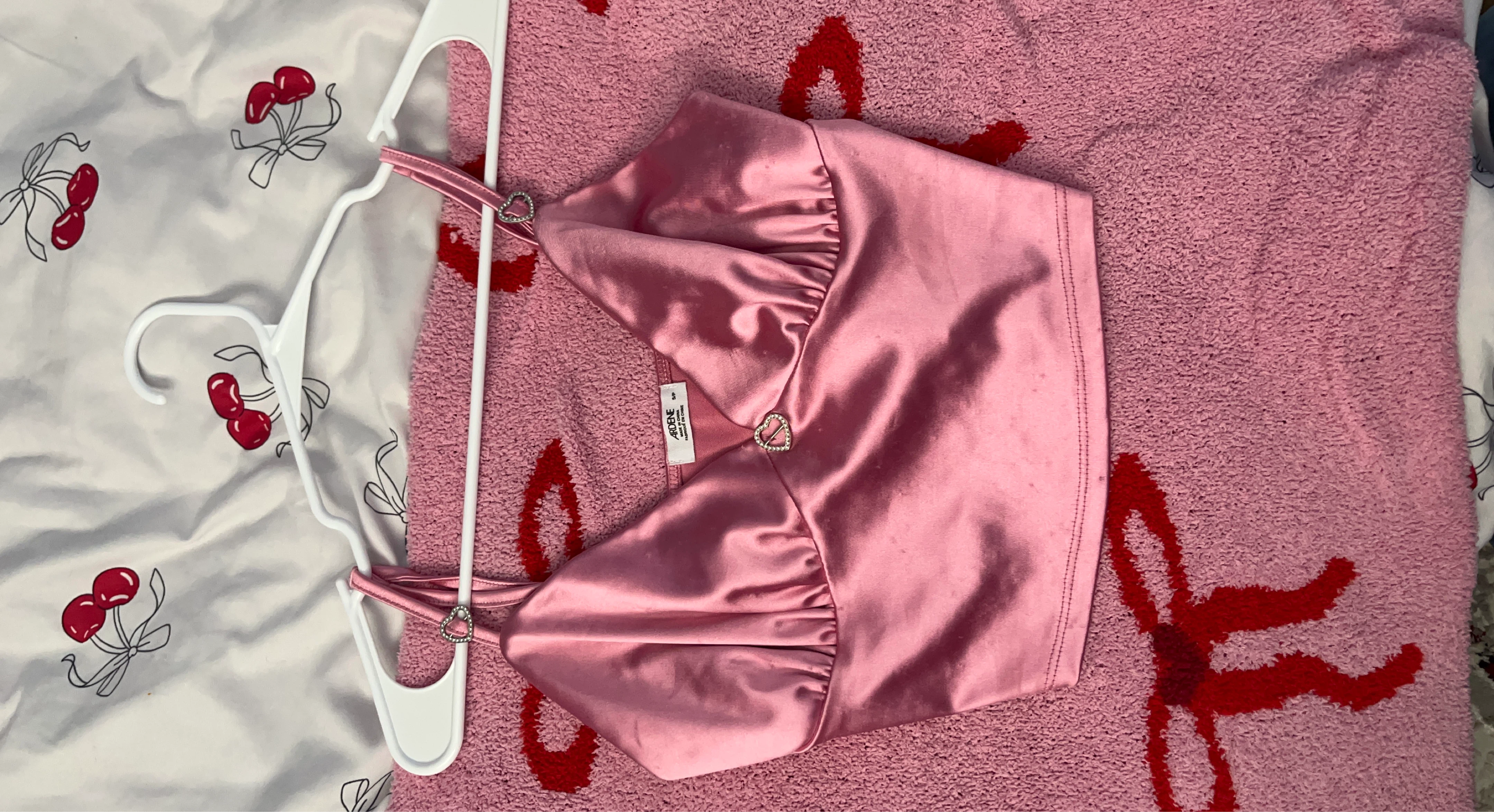 Ardene Pink Satin Ruched Halter Top with Heart Detail - Size S