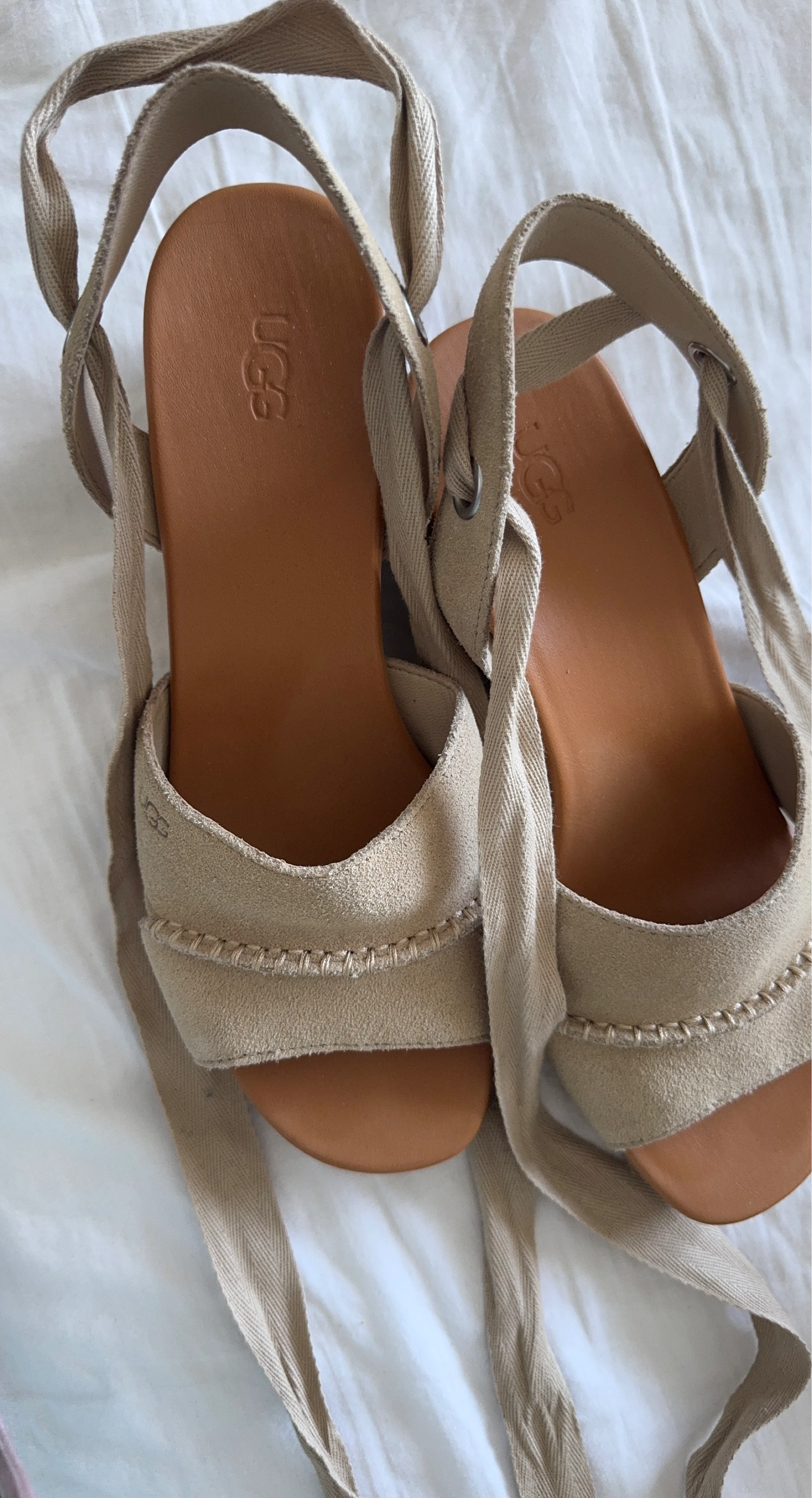 UGG Women's Tan Suede Espadrille Wedge Sandals
