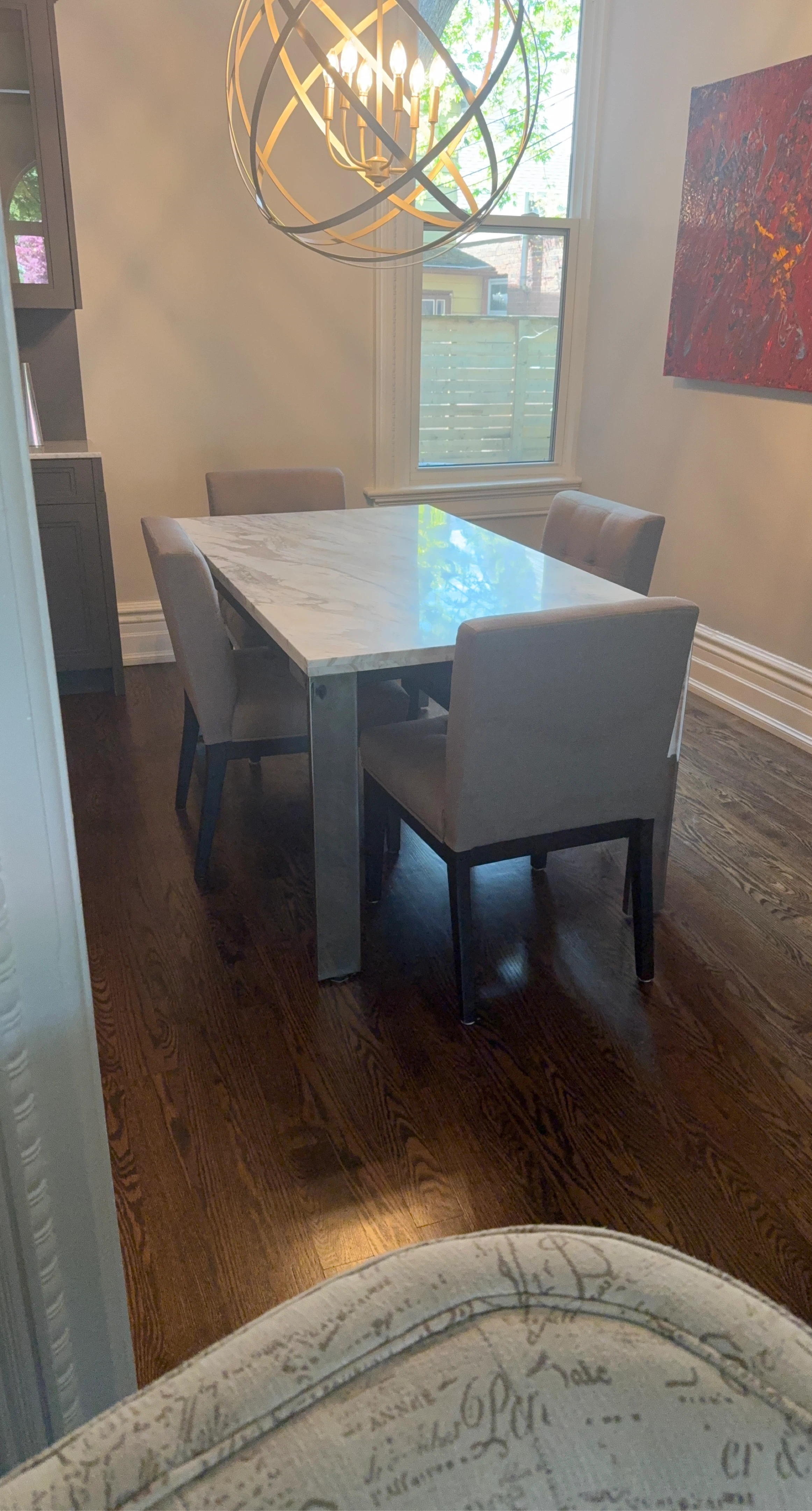 Marble Top Dining Table with Upholstered Chairs