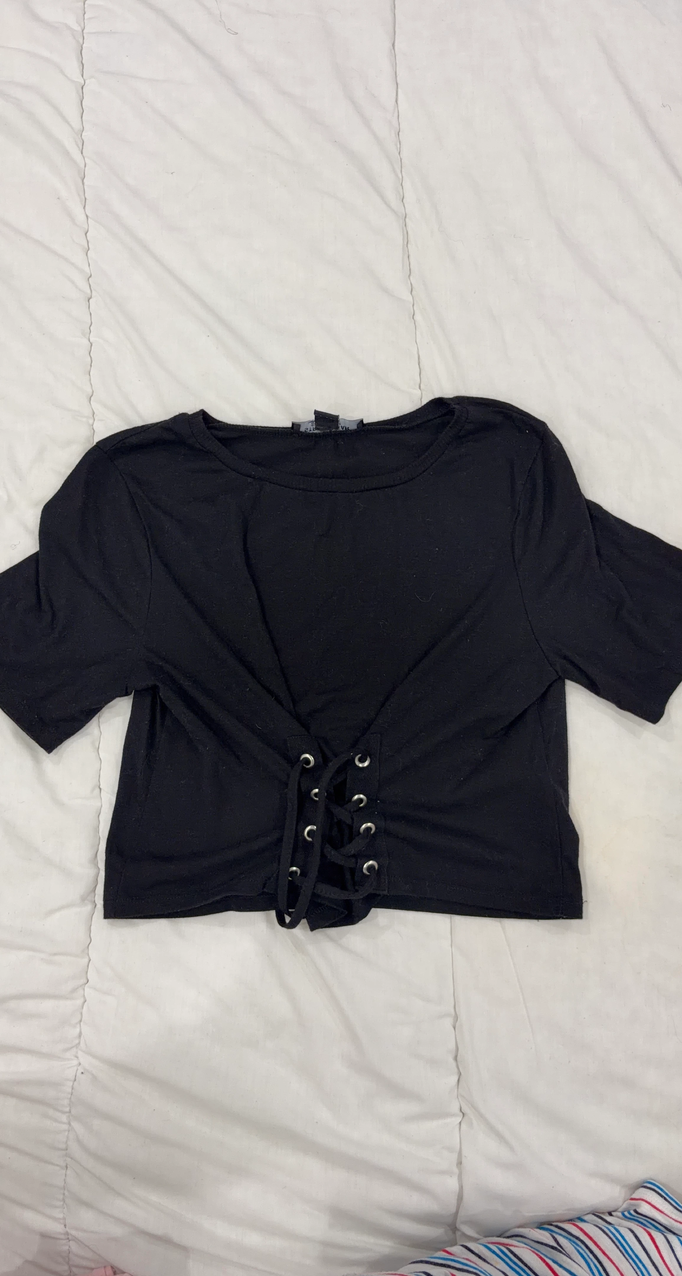 Black Lace-Up Crop Top