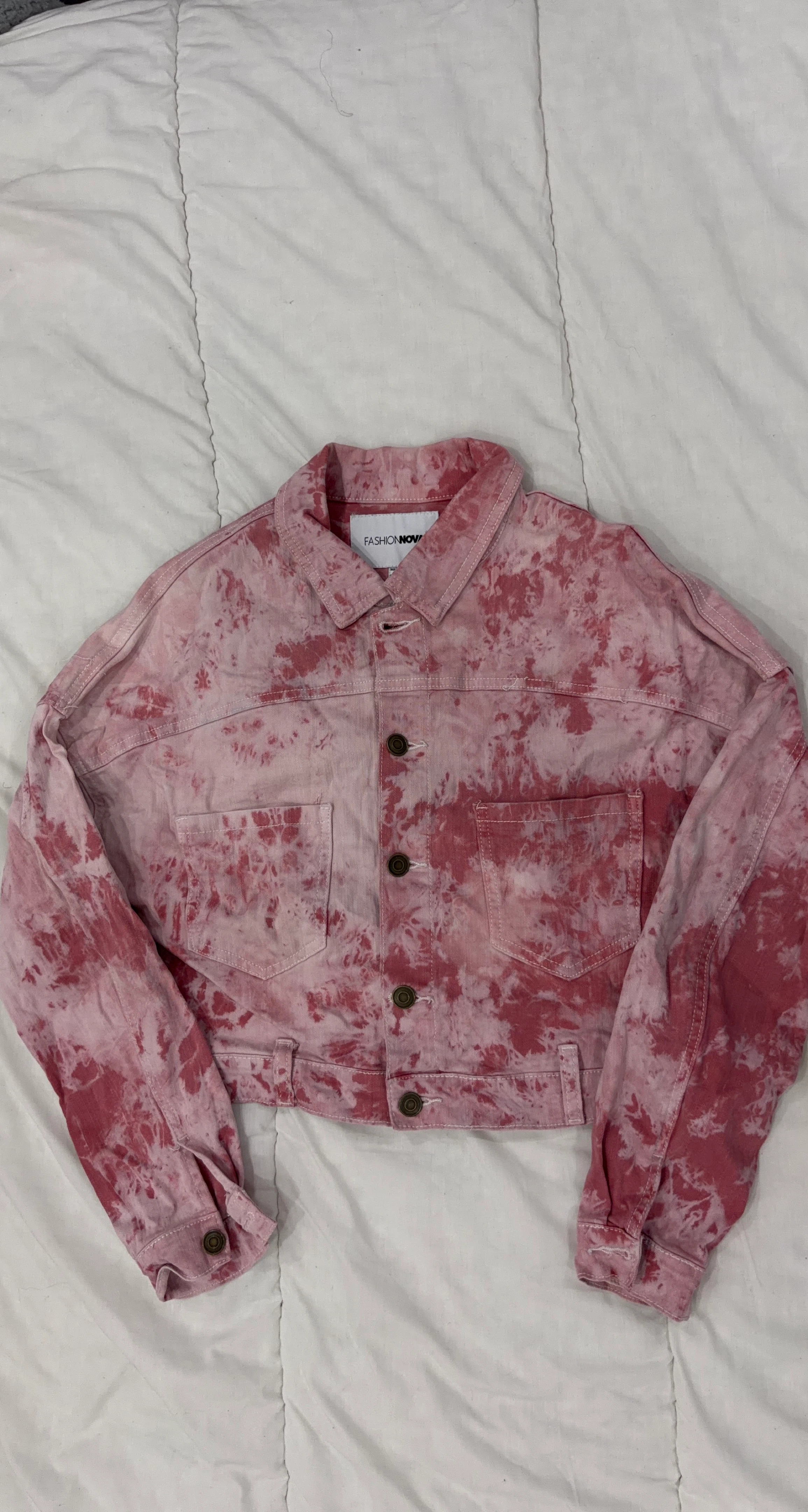 Fashion Nova Pink Tie-Dye Denim Jacket