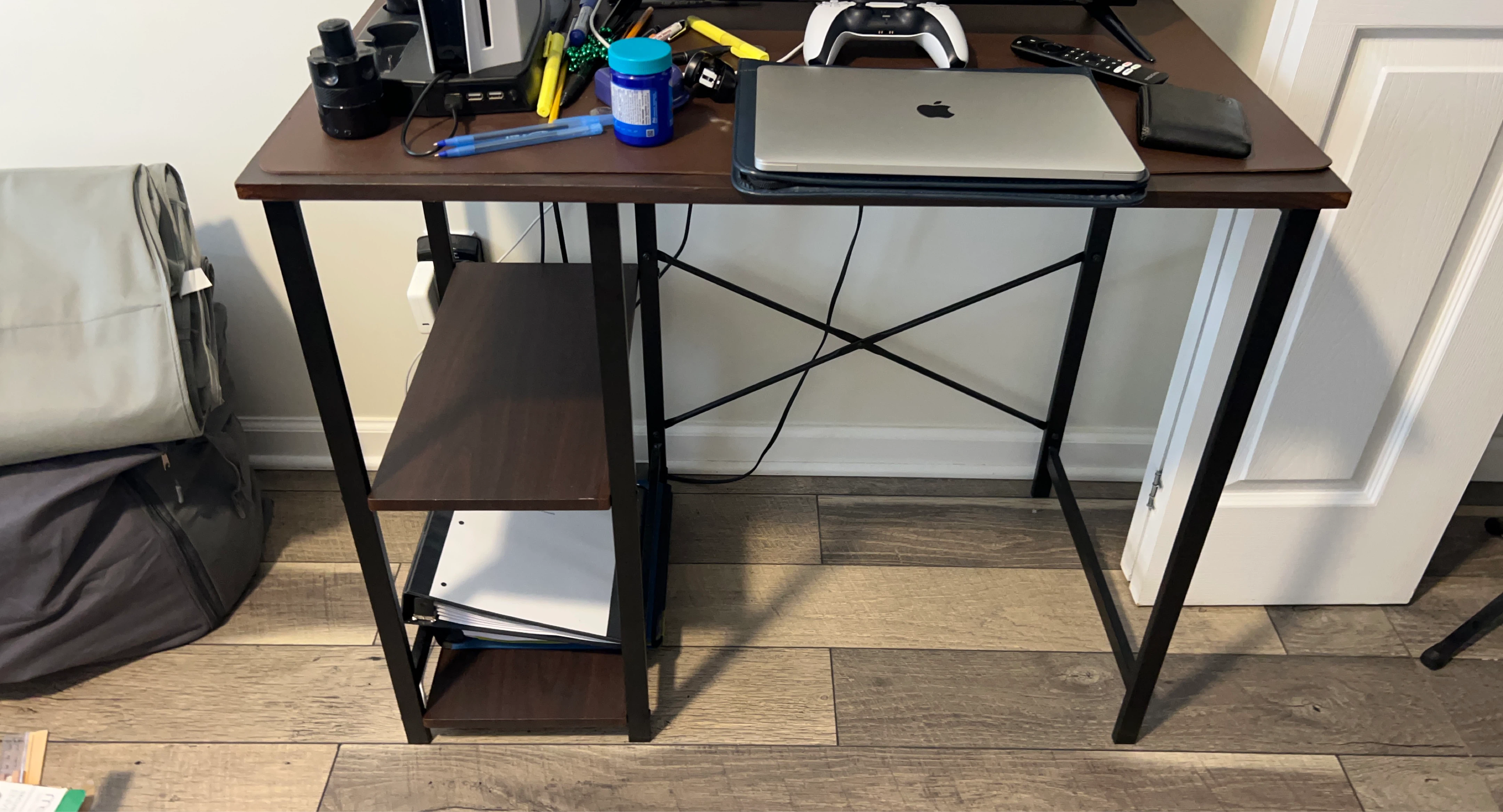 Dark Brown Metal Frame Desk with Shelves