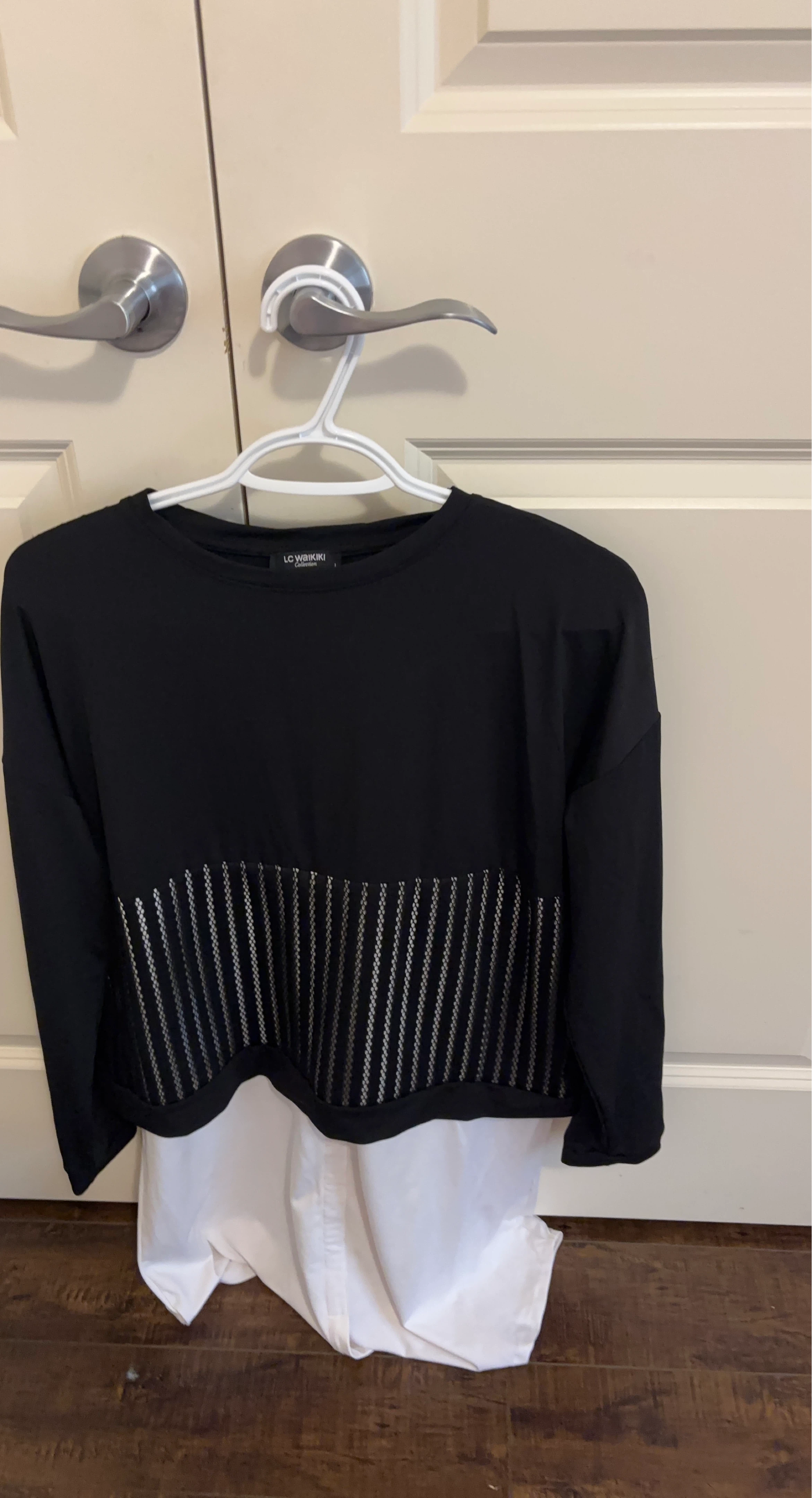 LC Waikiki Black Long Sleeve Top with White Undershirt