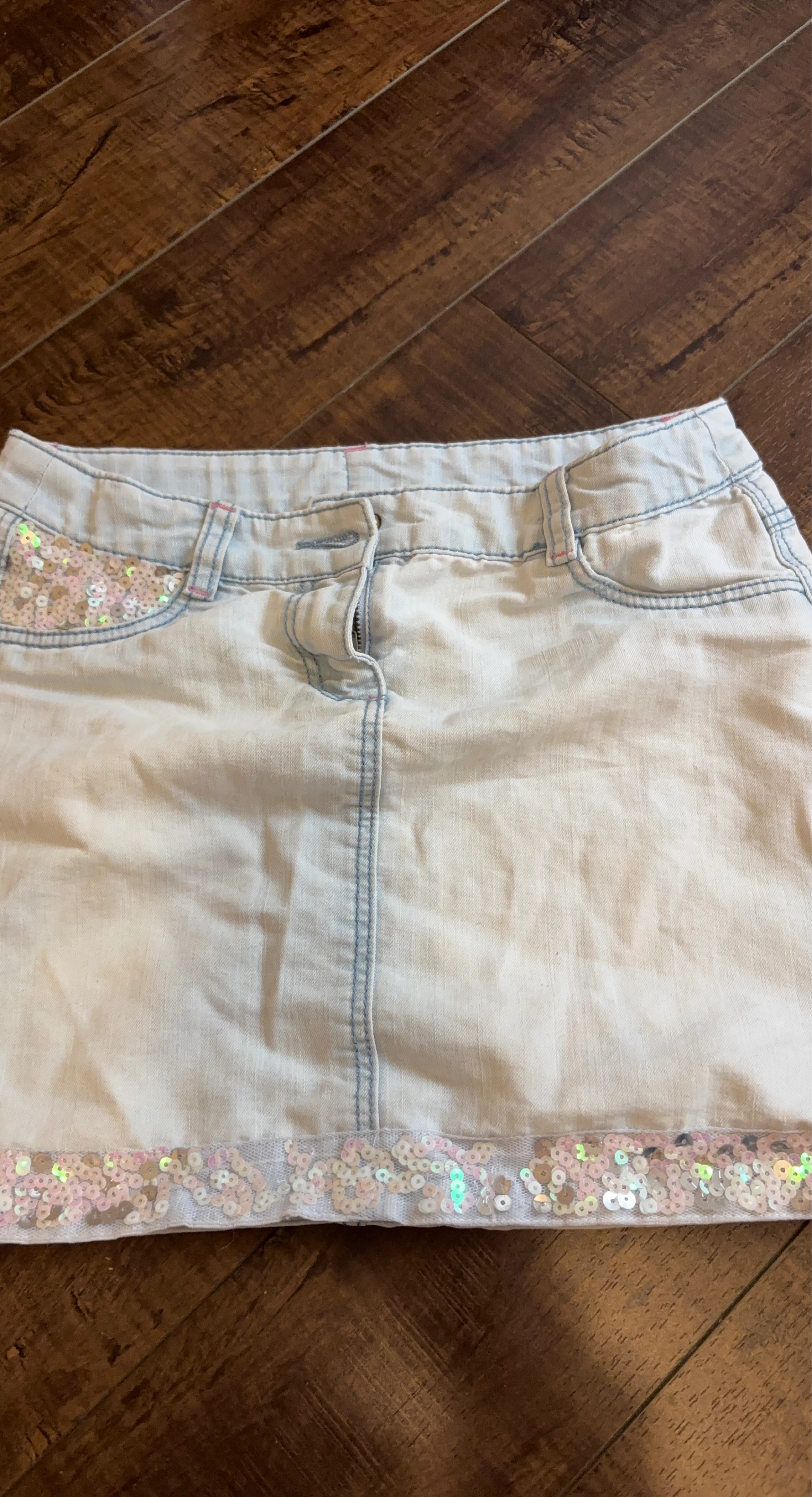 Light Wash Denim Skirt with Sequins