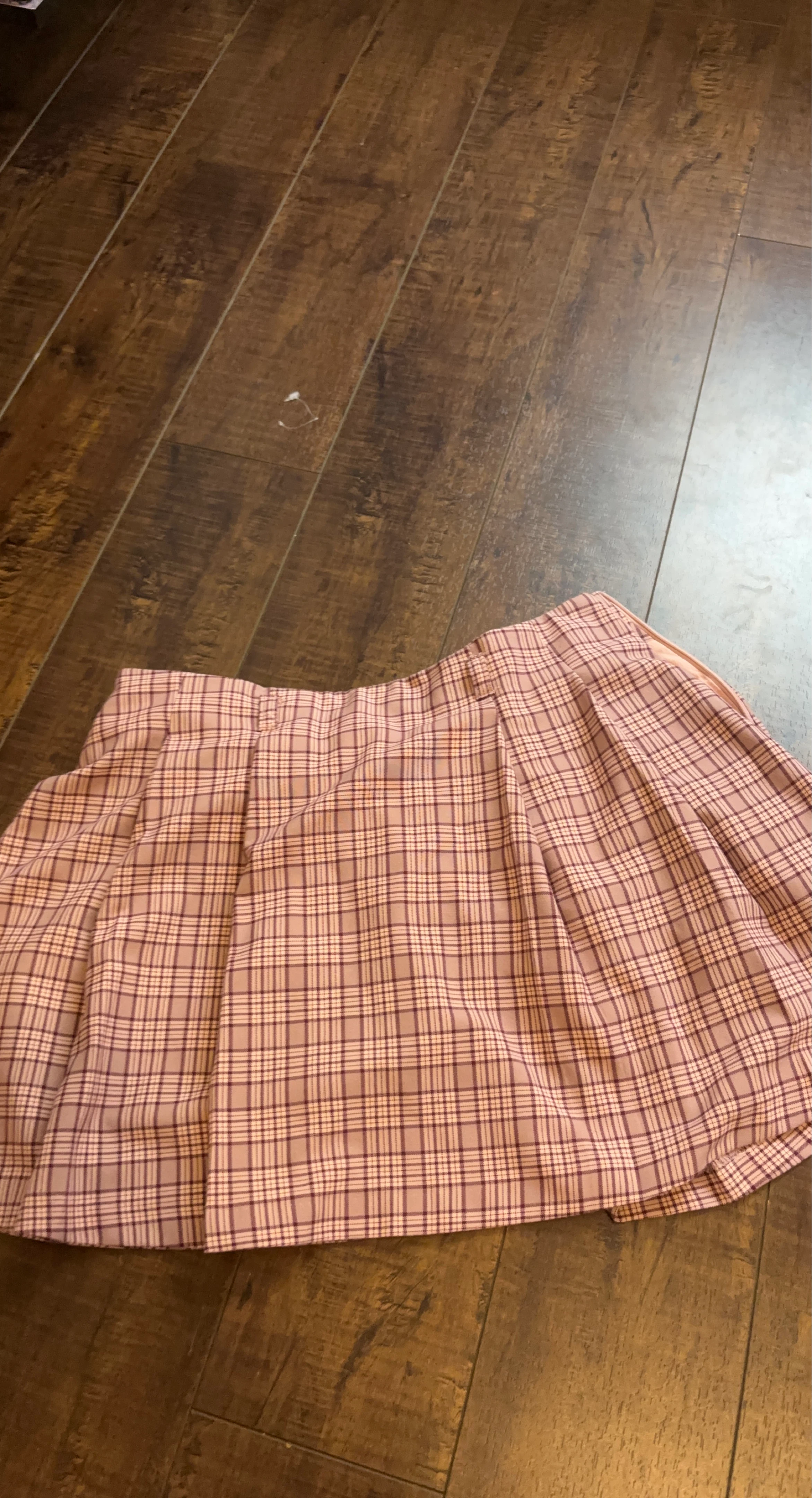 Pink Plaid Pleated Mini Skirt