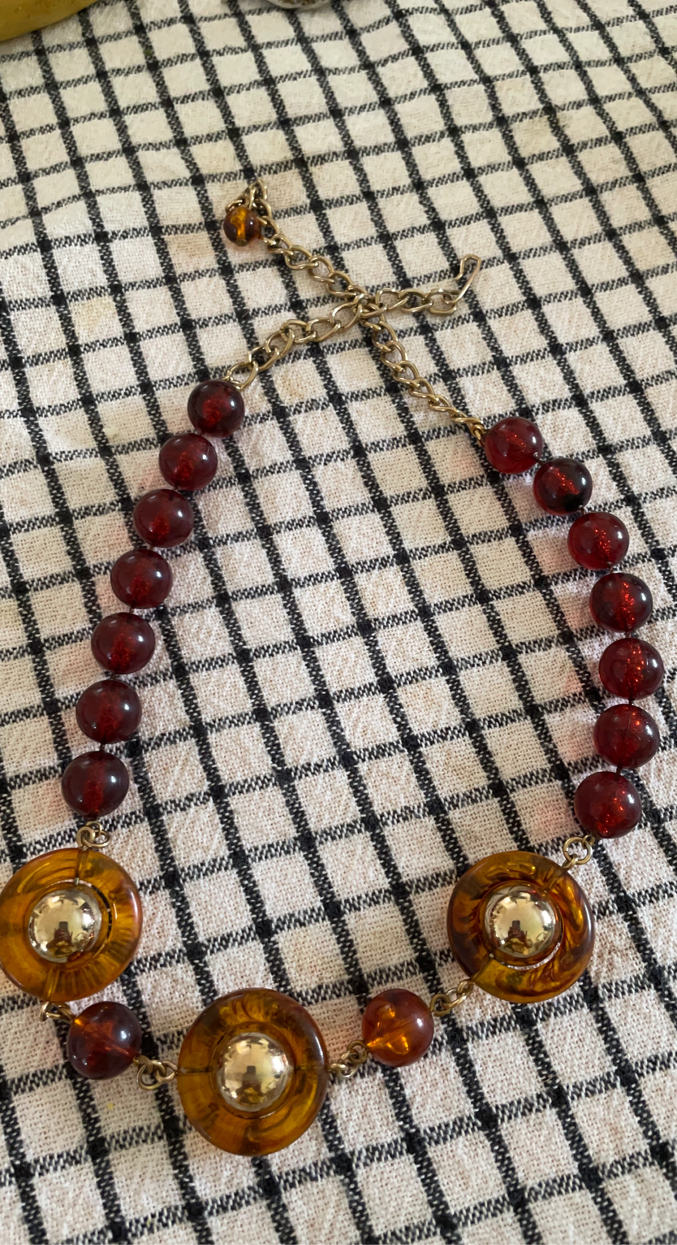 Vintage Amber and Red Beaded Necklace