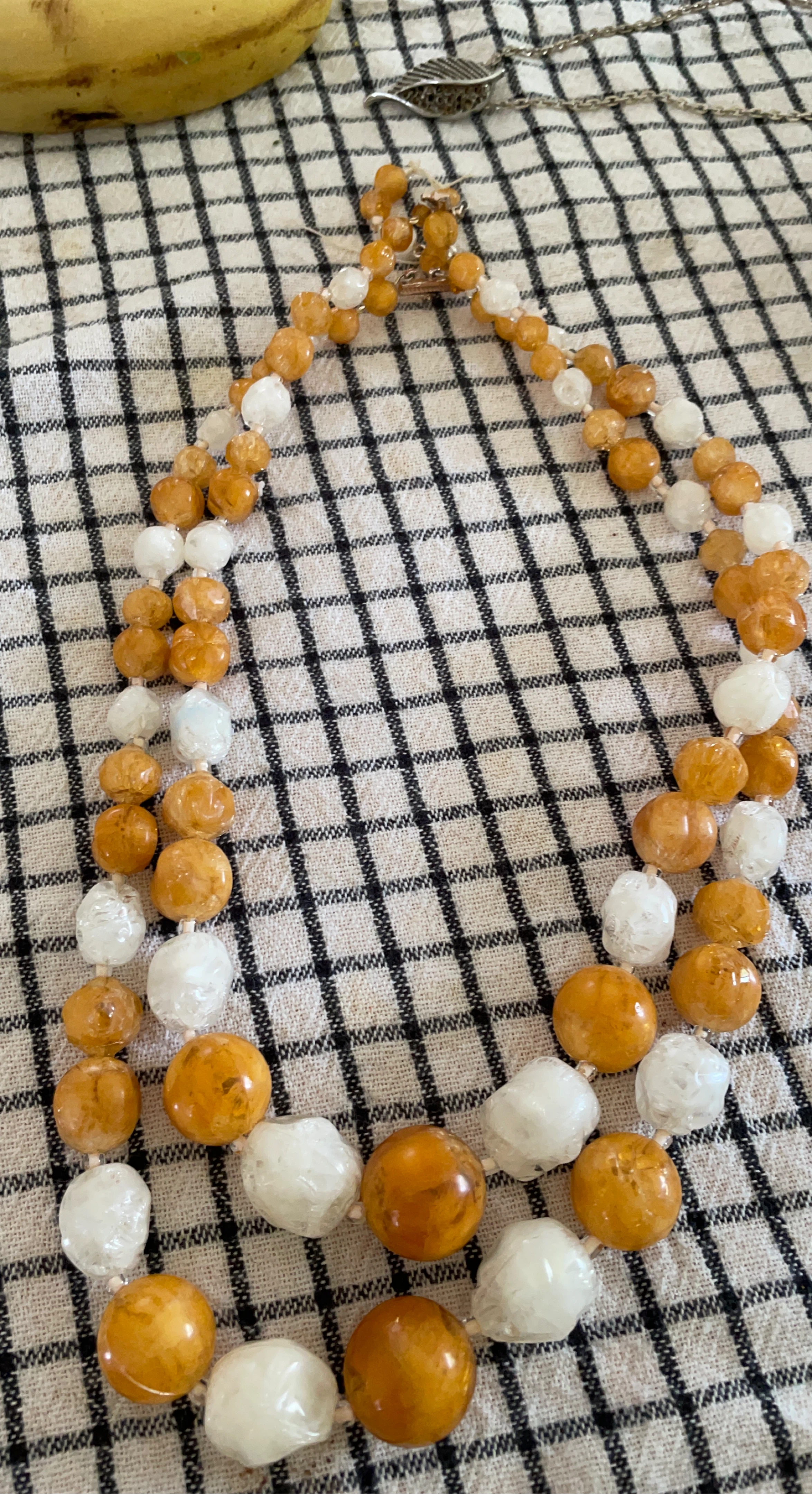Beaded Necklace - Amber and White