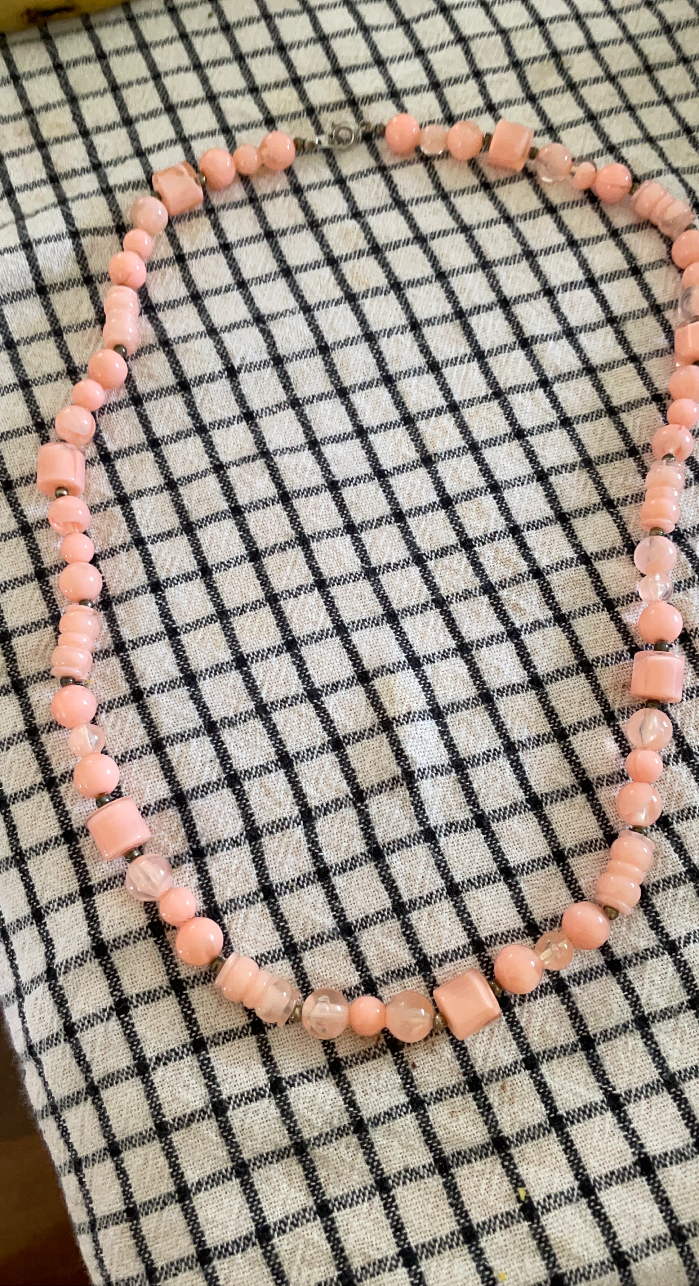 Pink Beaded Necklace with Mixed Bead Shapes