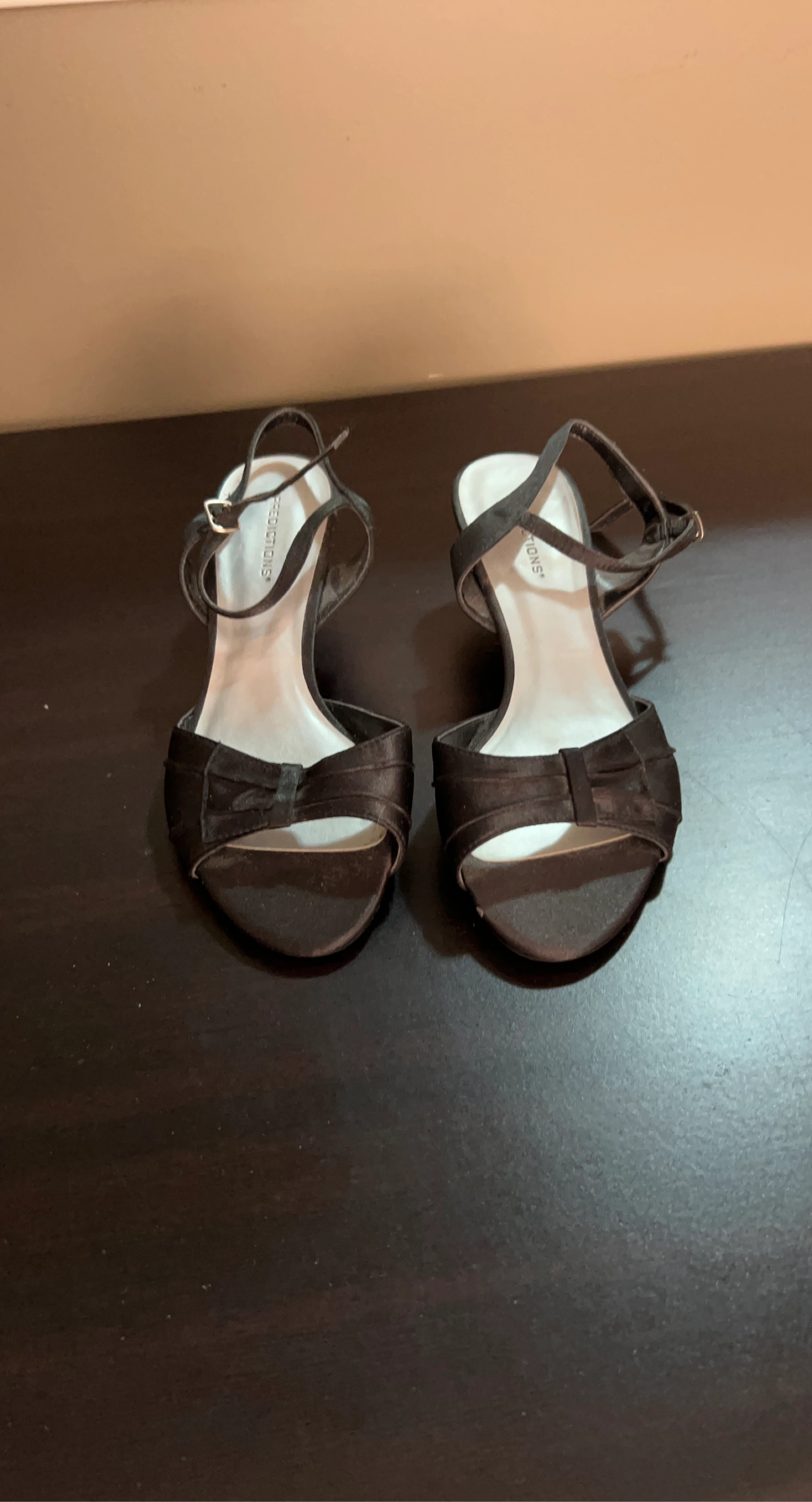 Predictions Black Satin Bow Heels