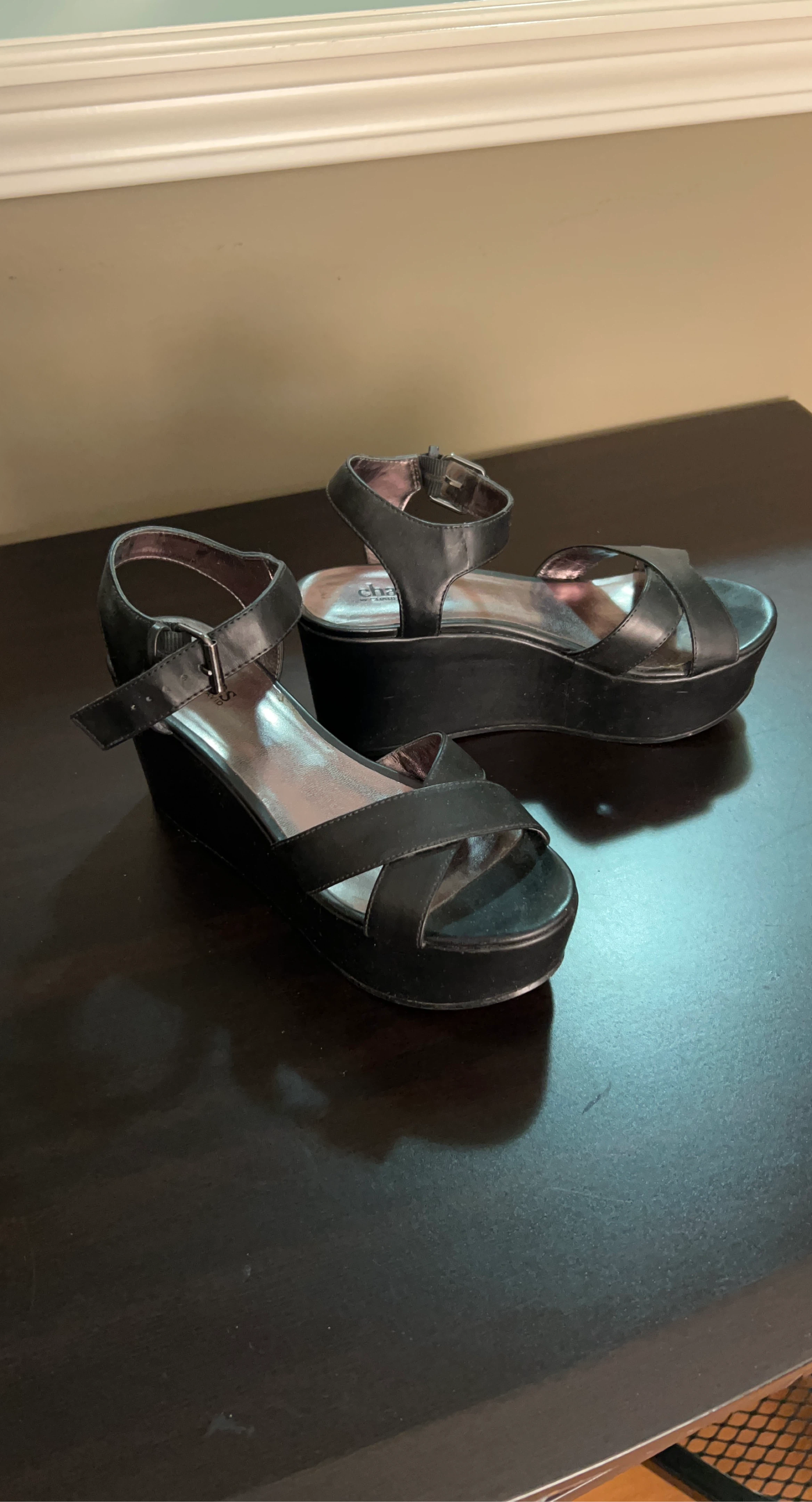 Charles by Charles David Black Wedge Sandals