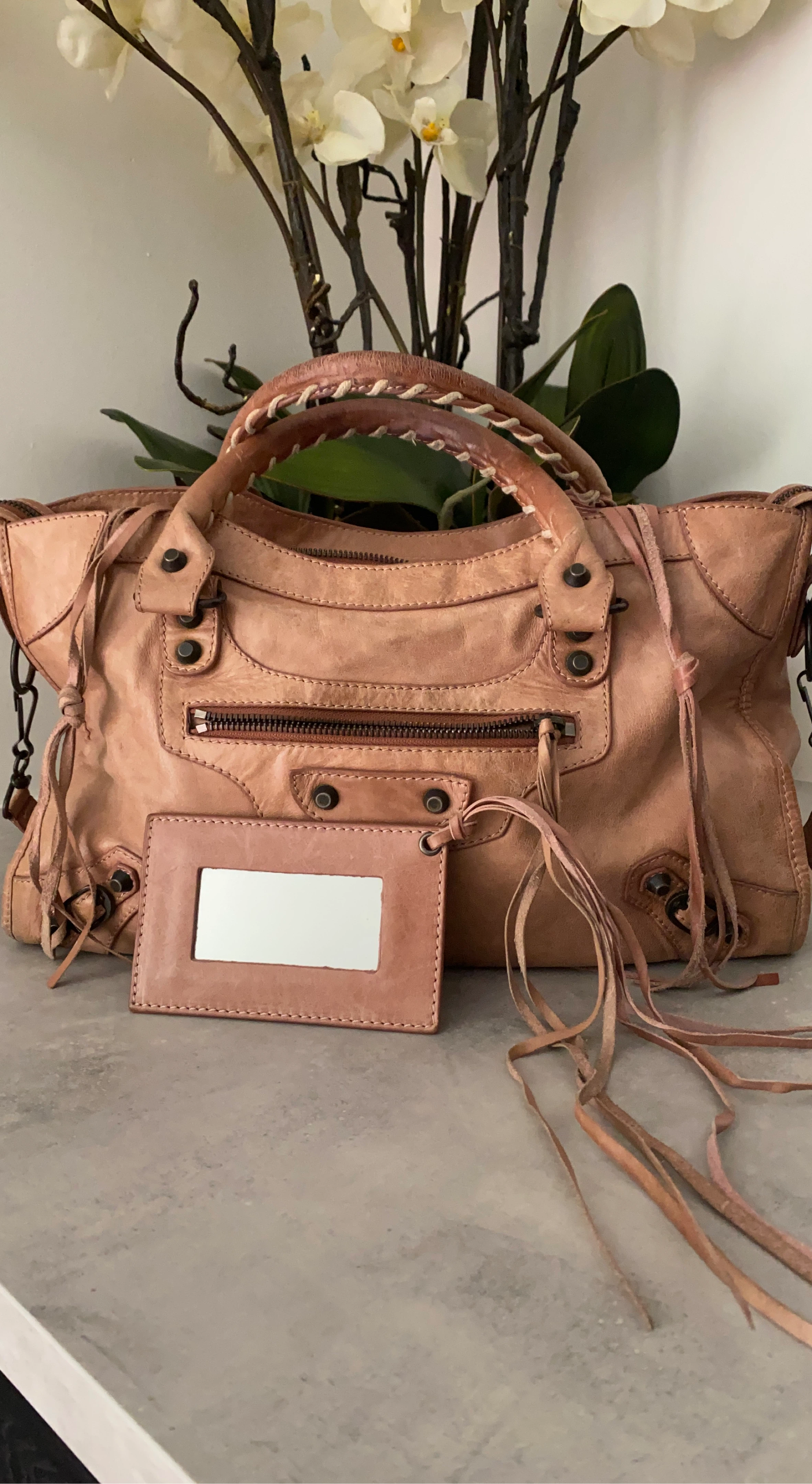 Balenciaga Beige Leather City Bag with Mirror