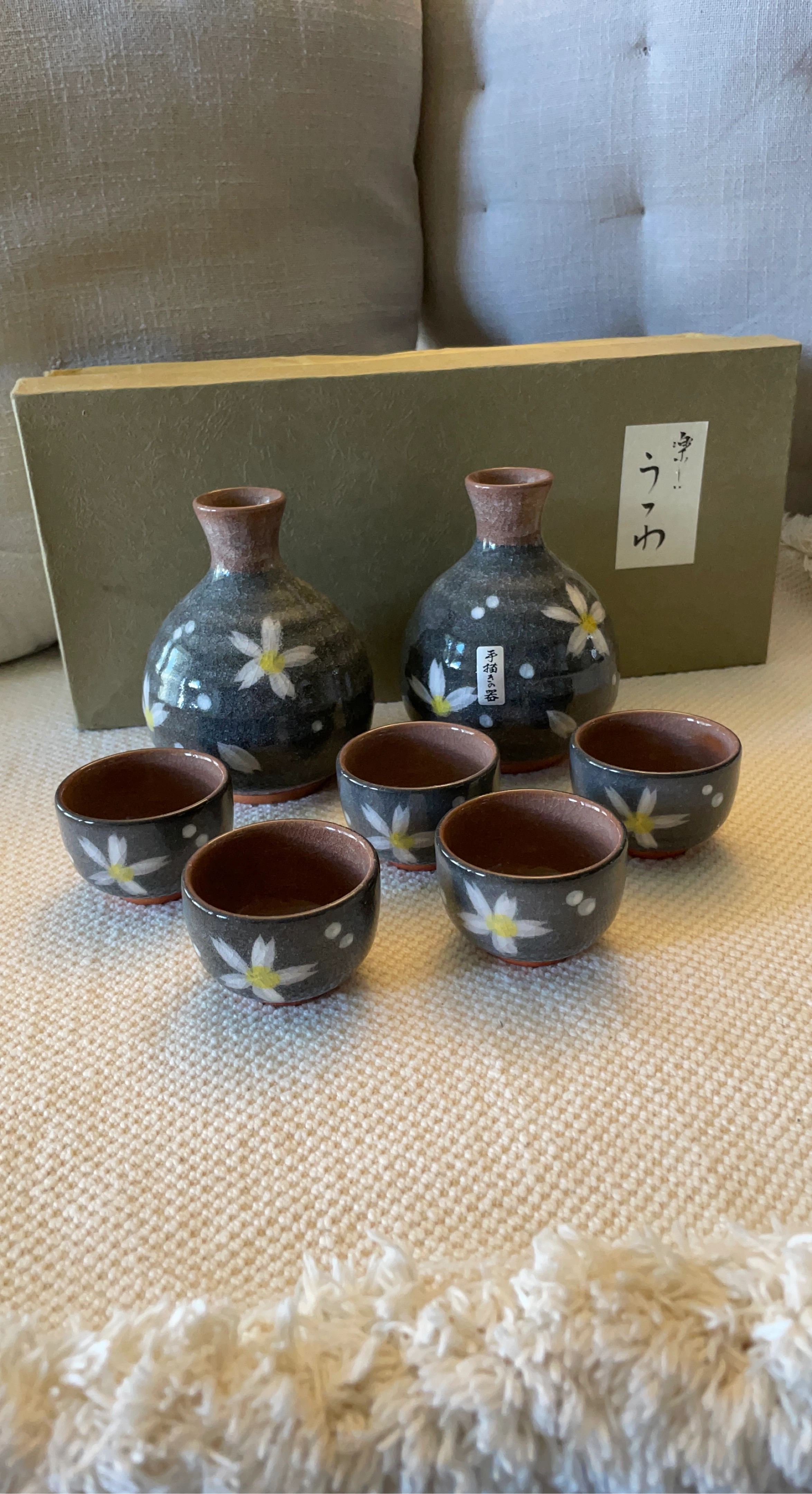 Ceramic Sake Set with 2 Bottles and 5 Cups