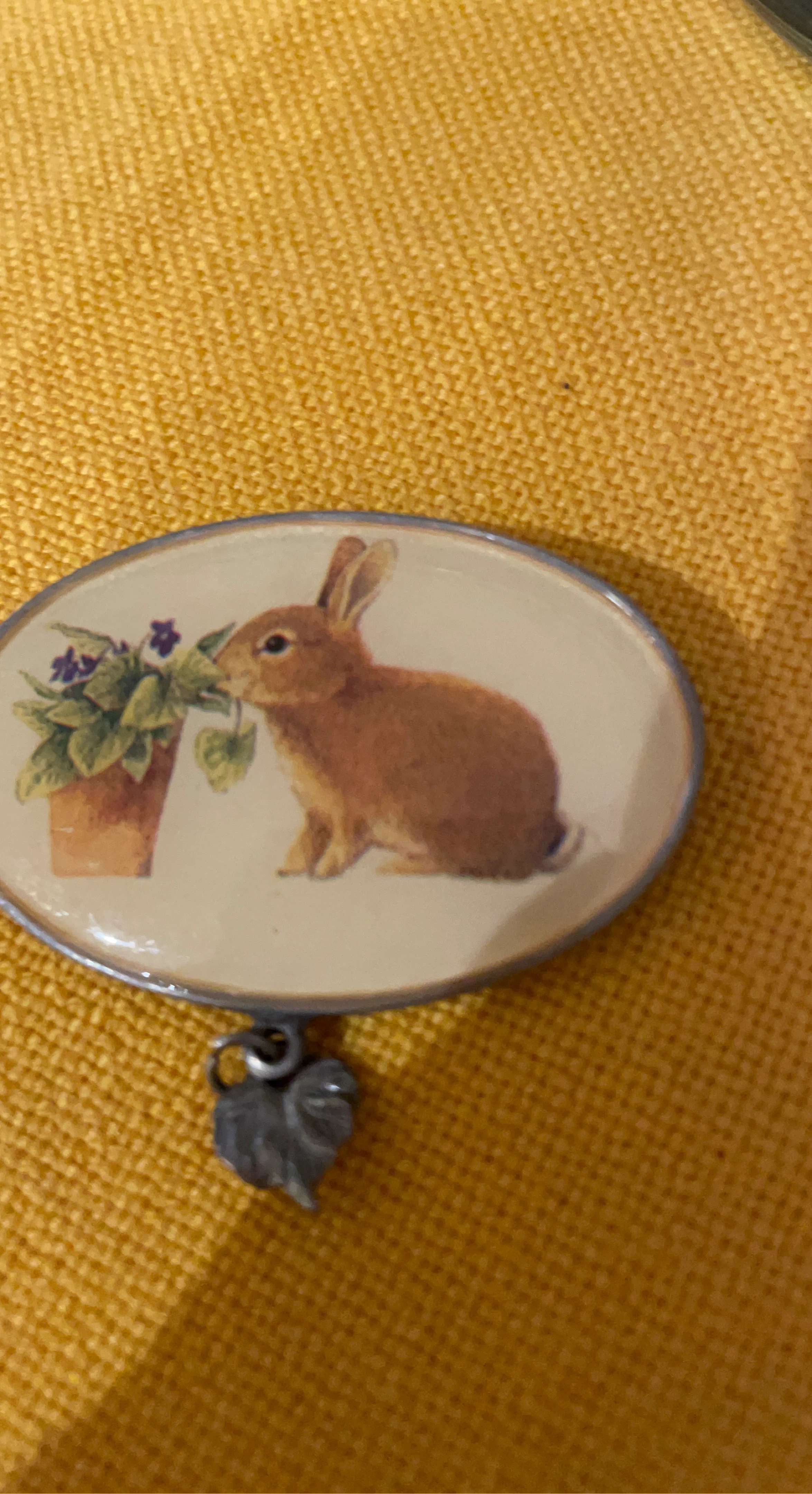 Vintage Rabbit and Violets Brooch