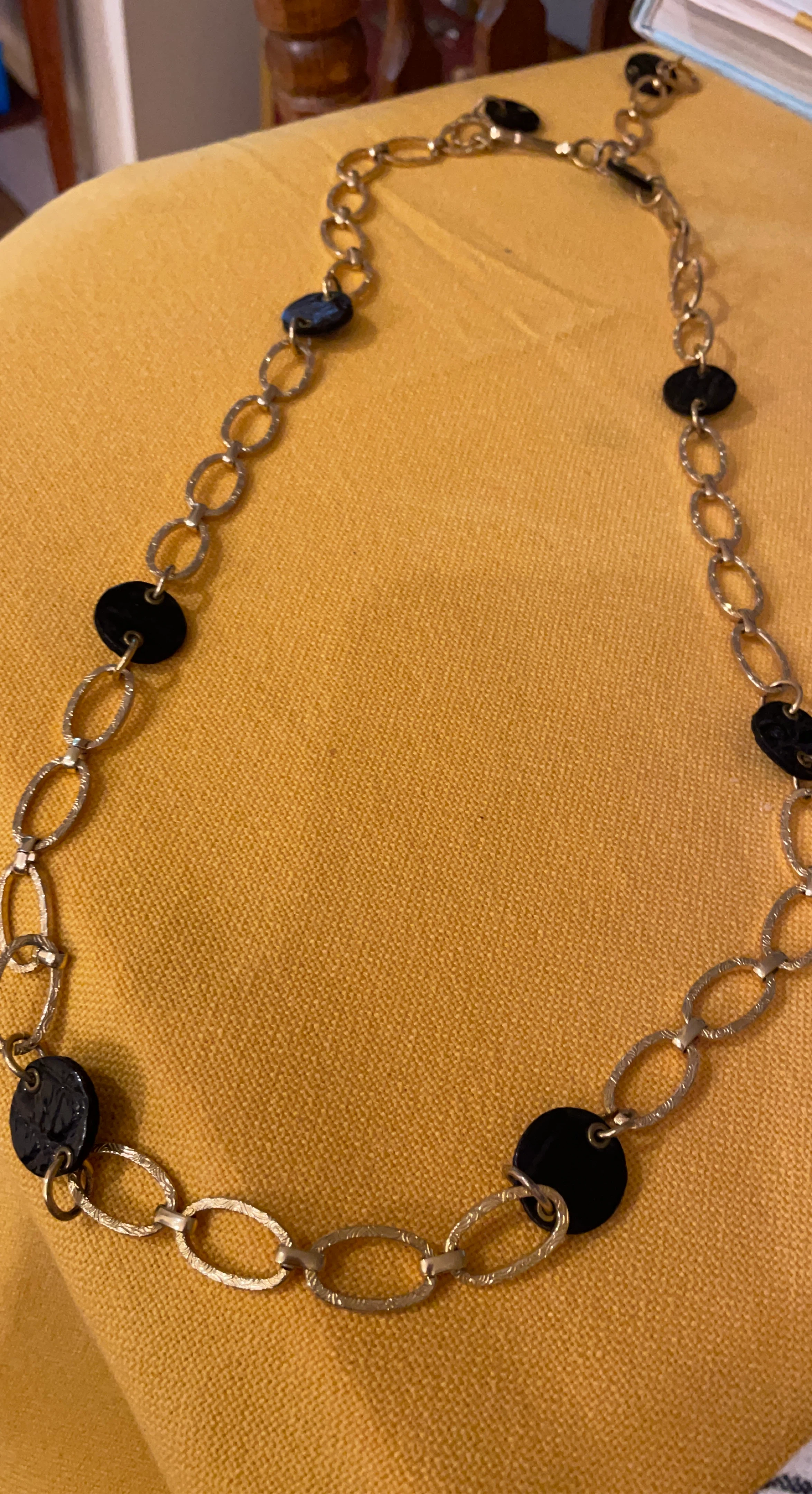 Gold Tone Chain Necklace with Black Oval Accents