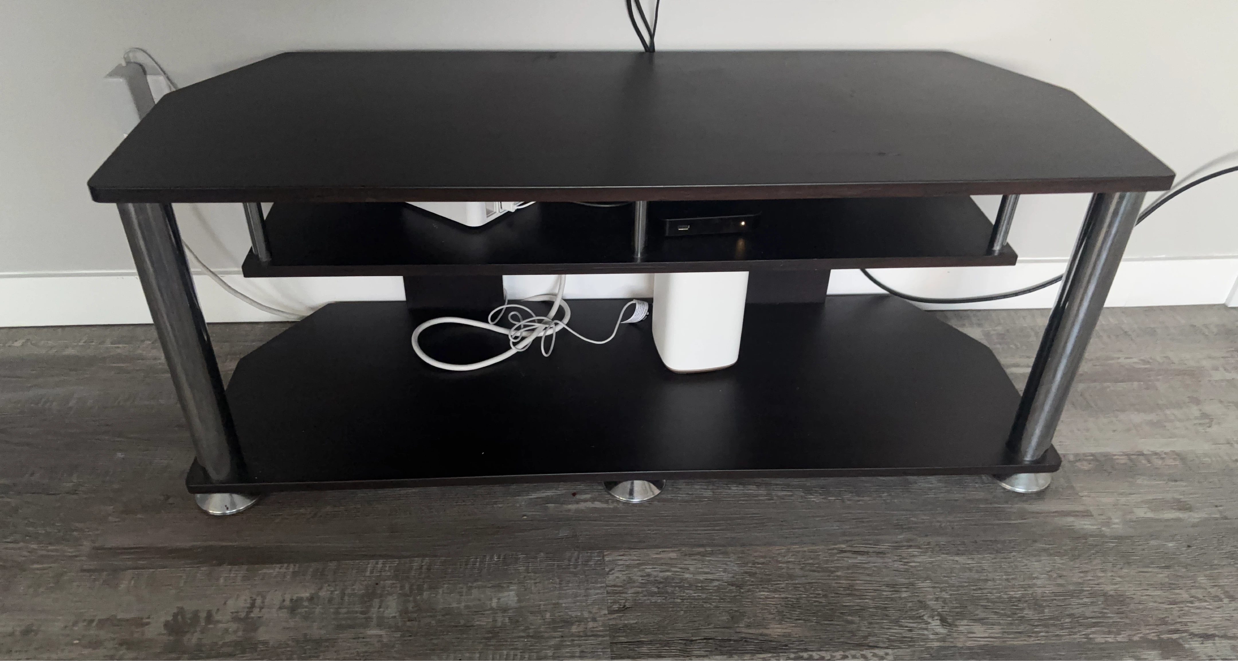 Dark Wood TV Stand with Shelves
