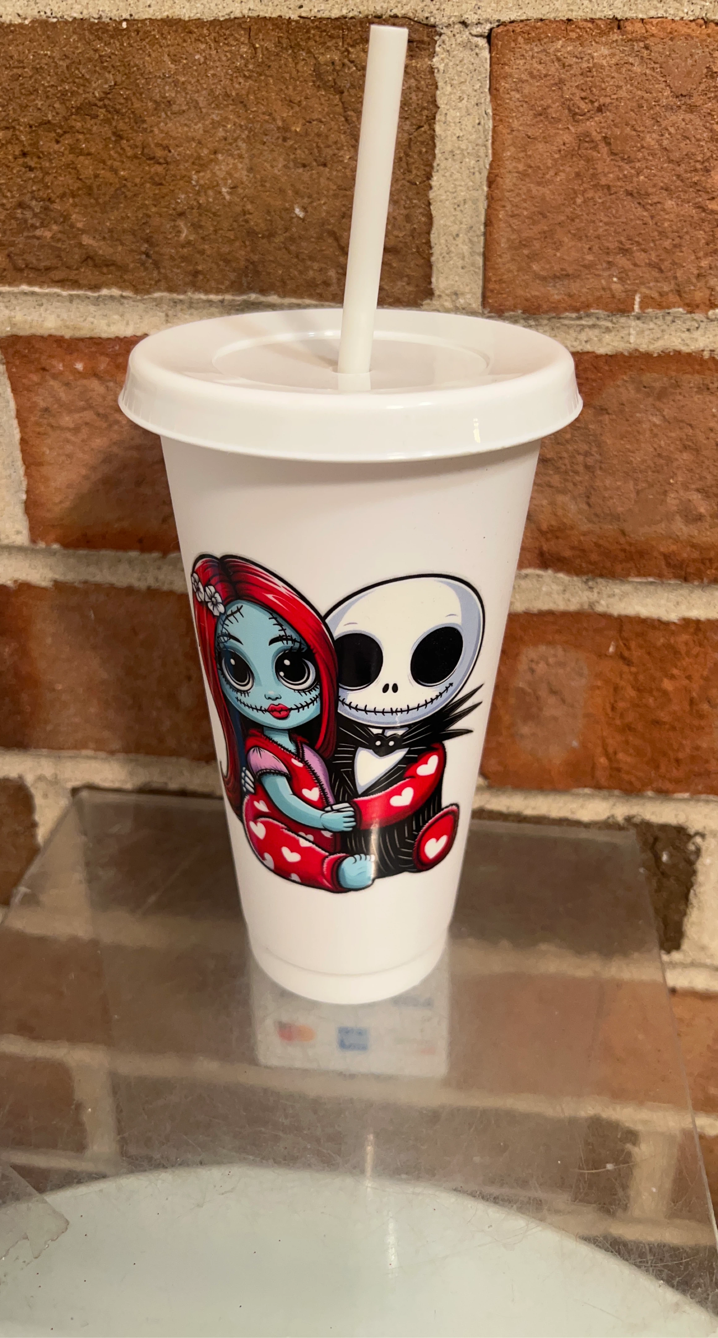 Nightmare  Jack and Sally plastic sturdy cup  with Straw