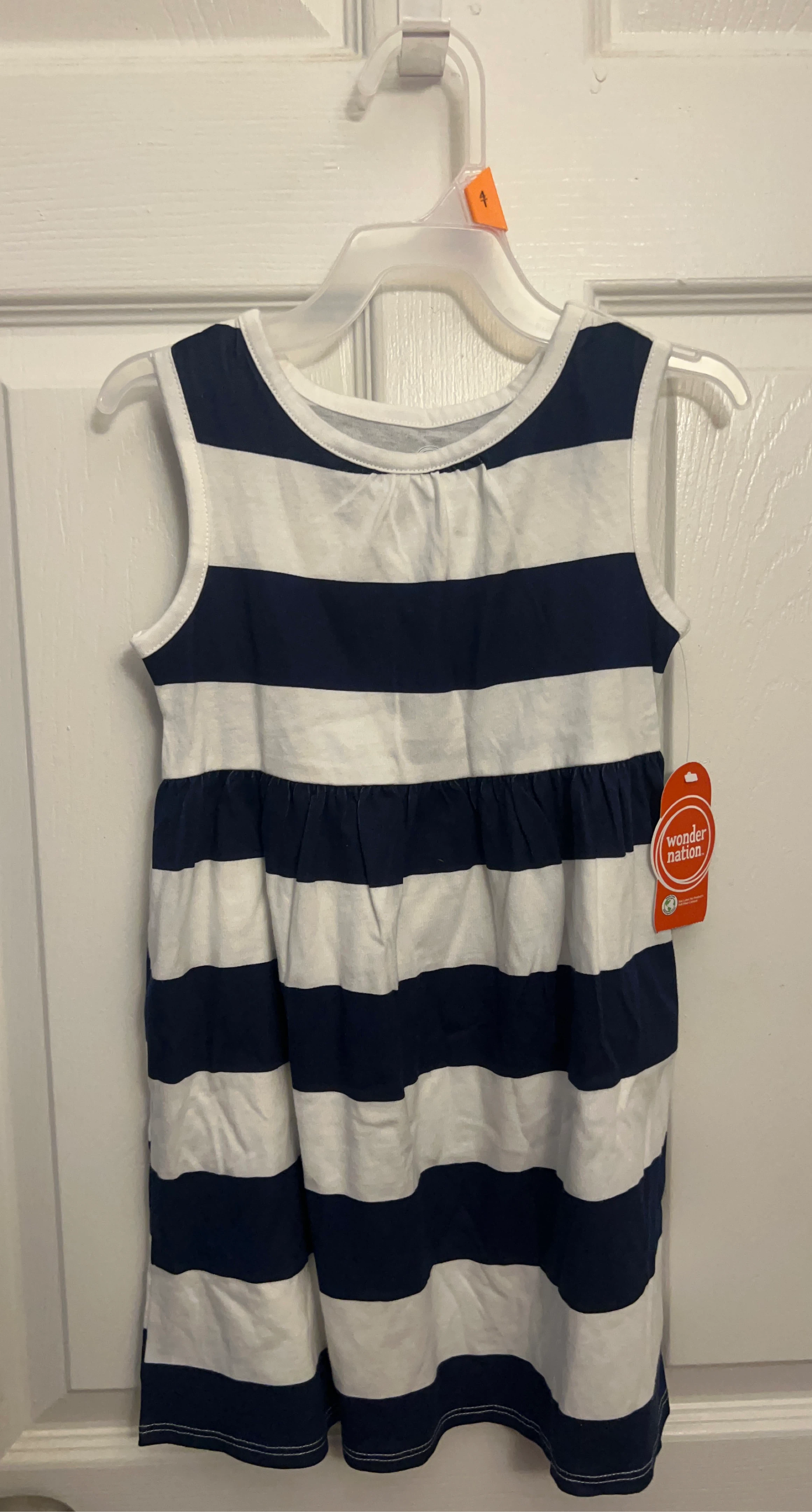 Wonder Nation Girls Navy & White Striped Dress