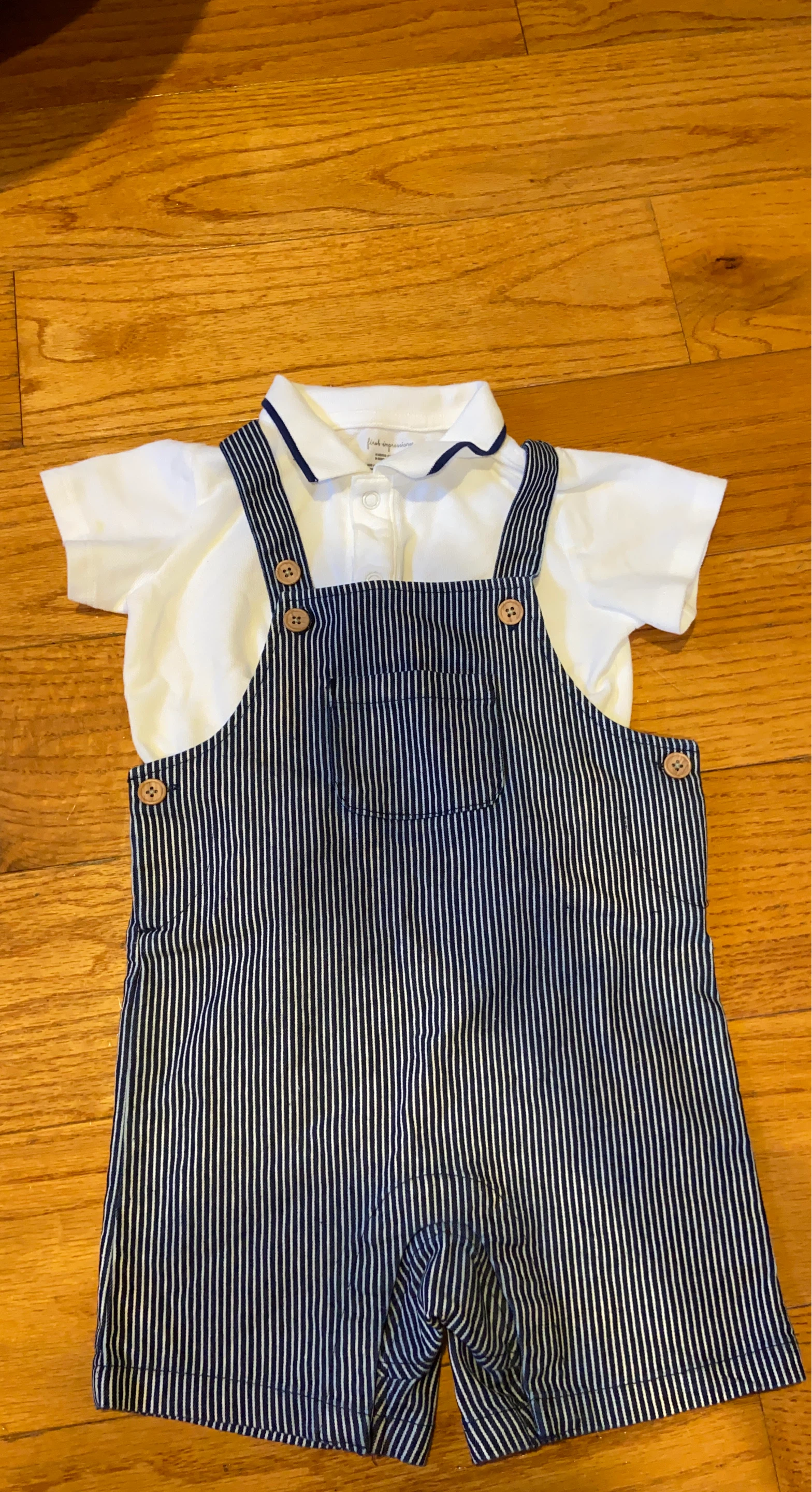 First Impressions Baby Boy Overalls and Polo Shirt Set