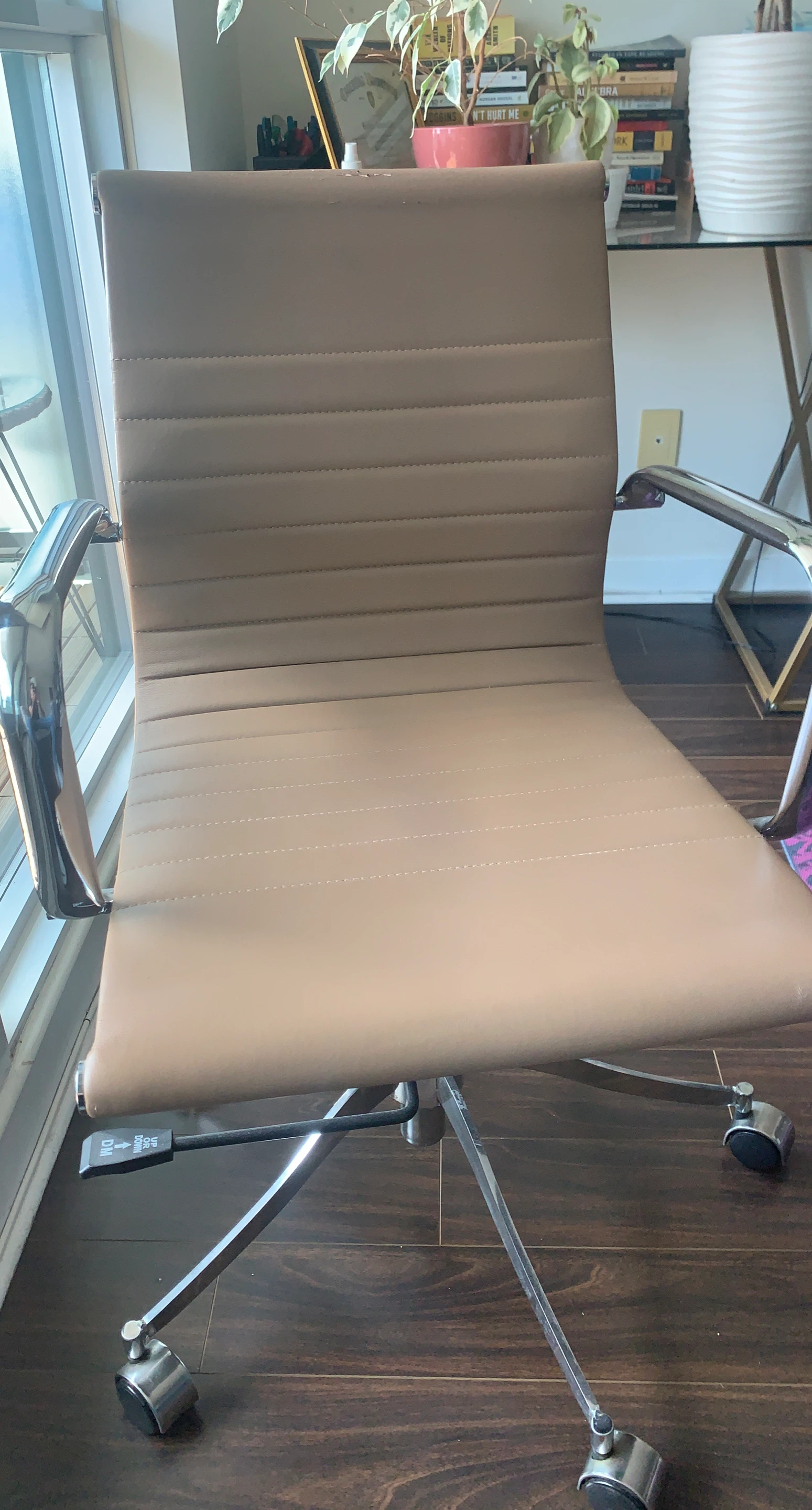 Brown Faux Leather Office Chair with Chrome Accents