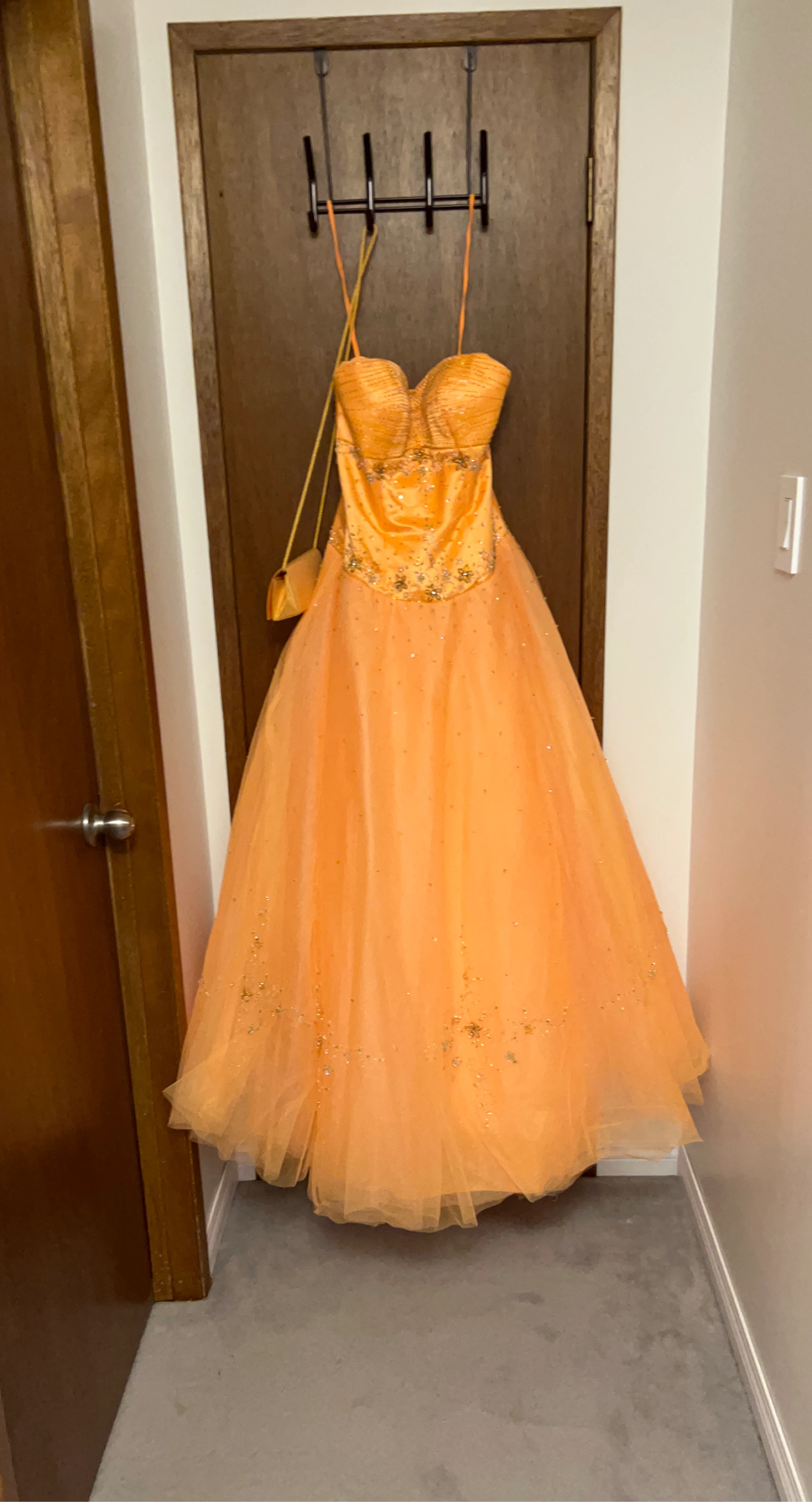 Orange Sequin Ball Gown with Matching Purse