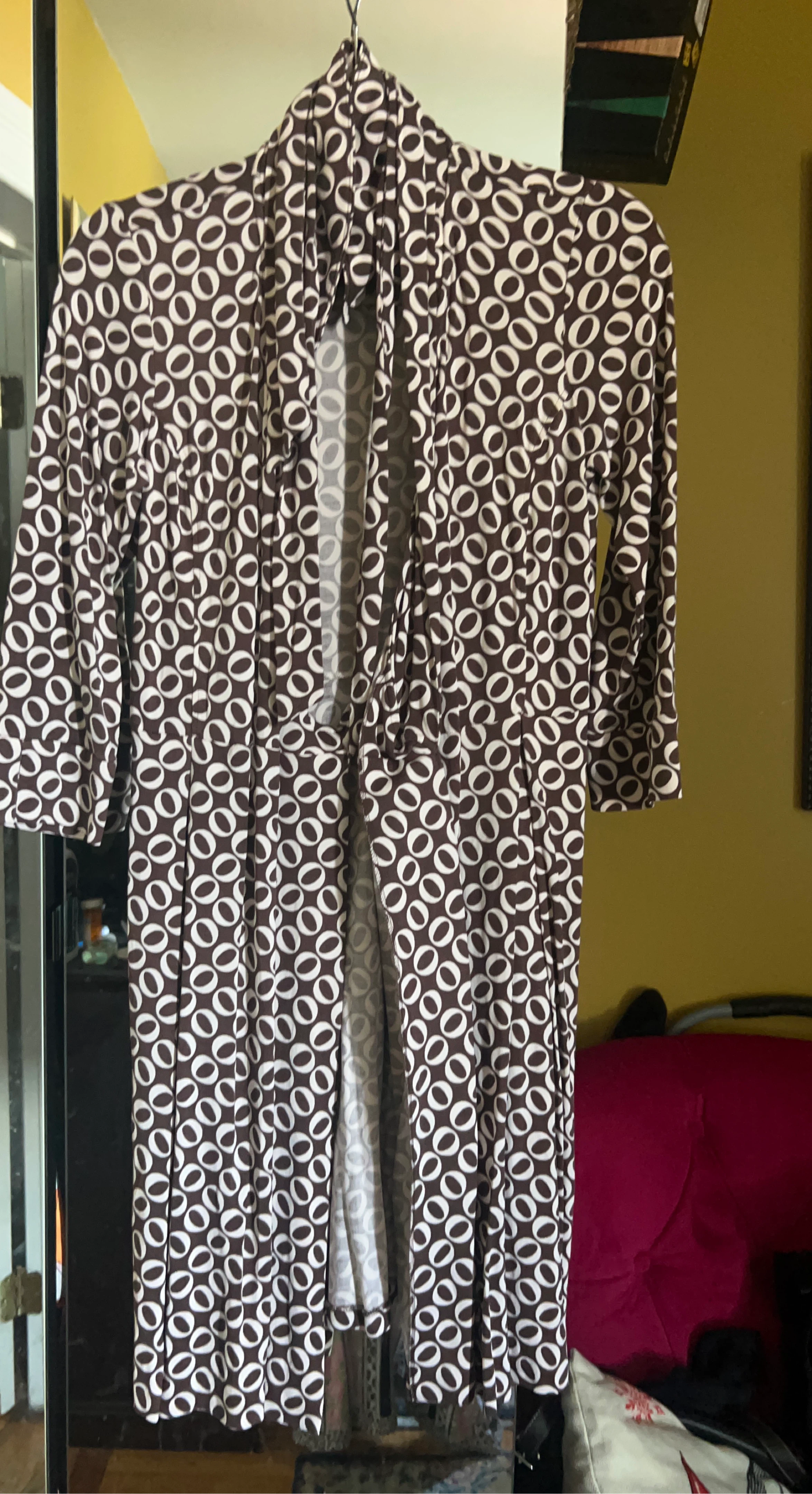 Brown and White Circle Print Kimono Style Top
