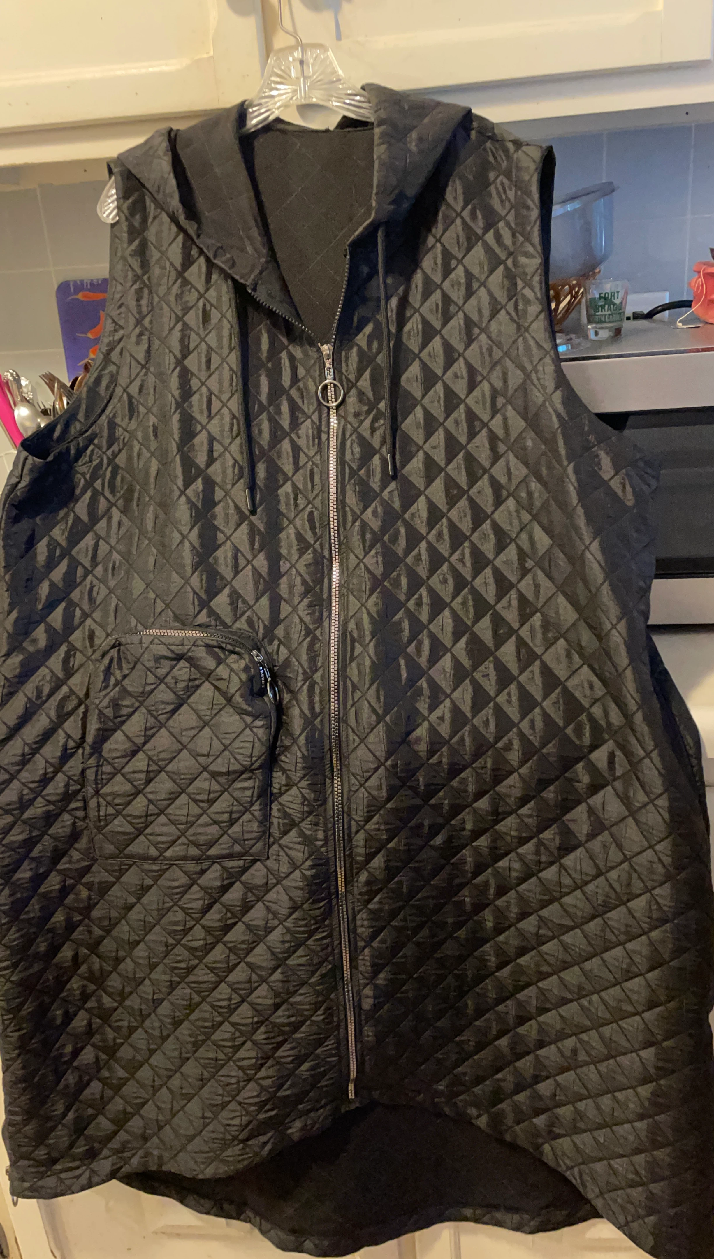 Black Quilted Hooded Vest