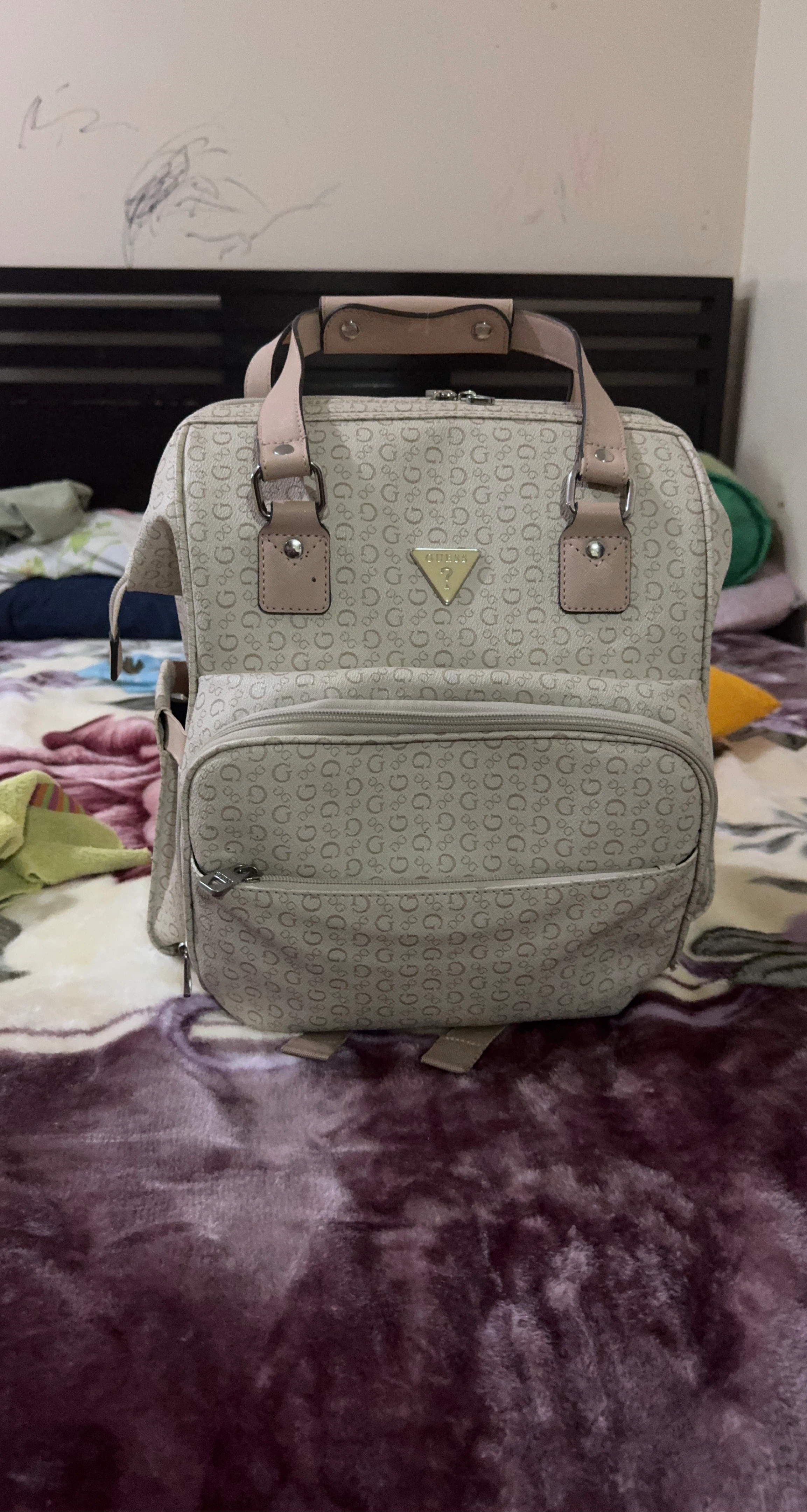Guess Women's Beige Monogram Backpack