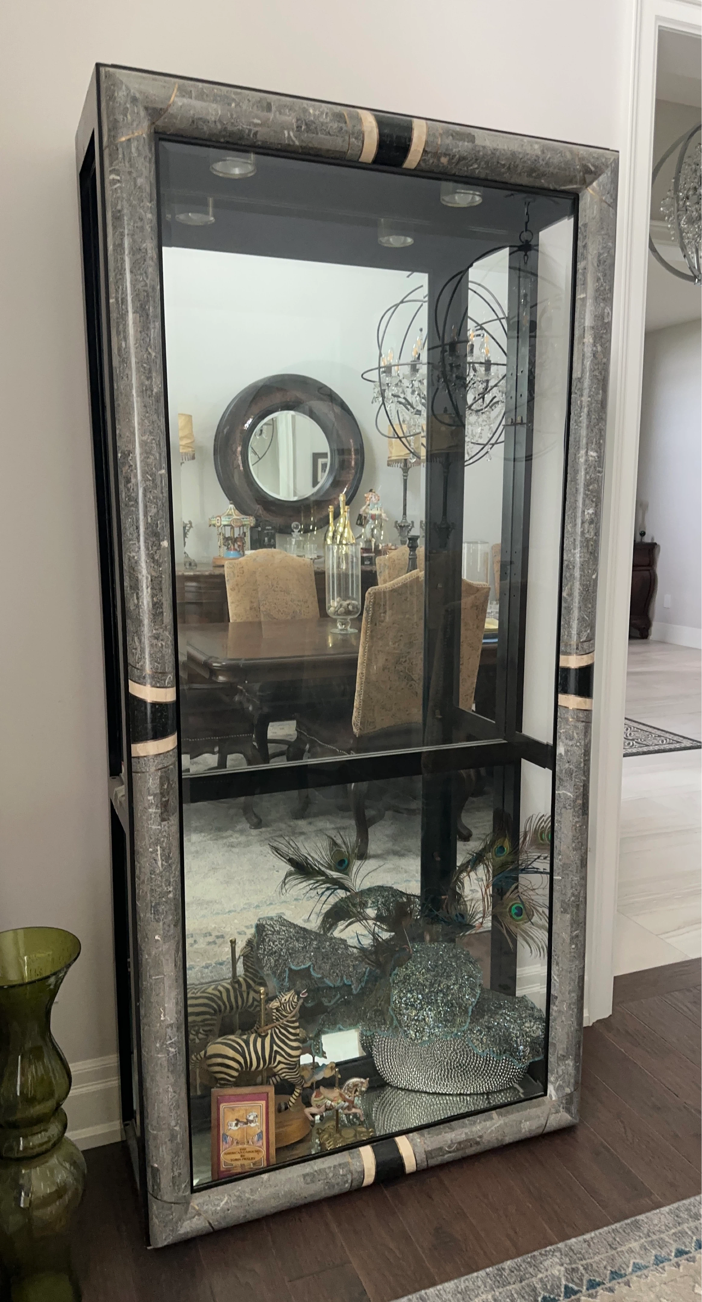 Glass Display Cabinet with Marble Finish Frame