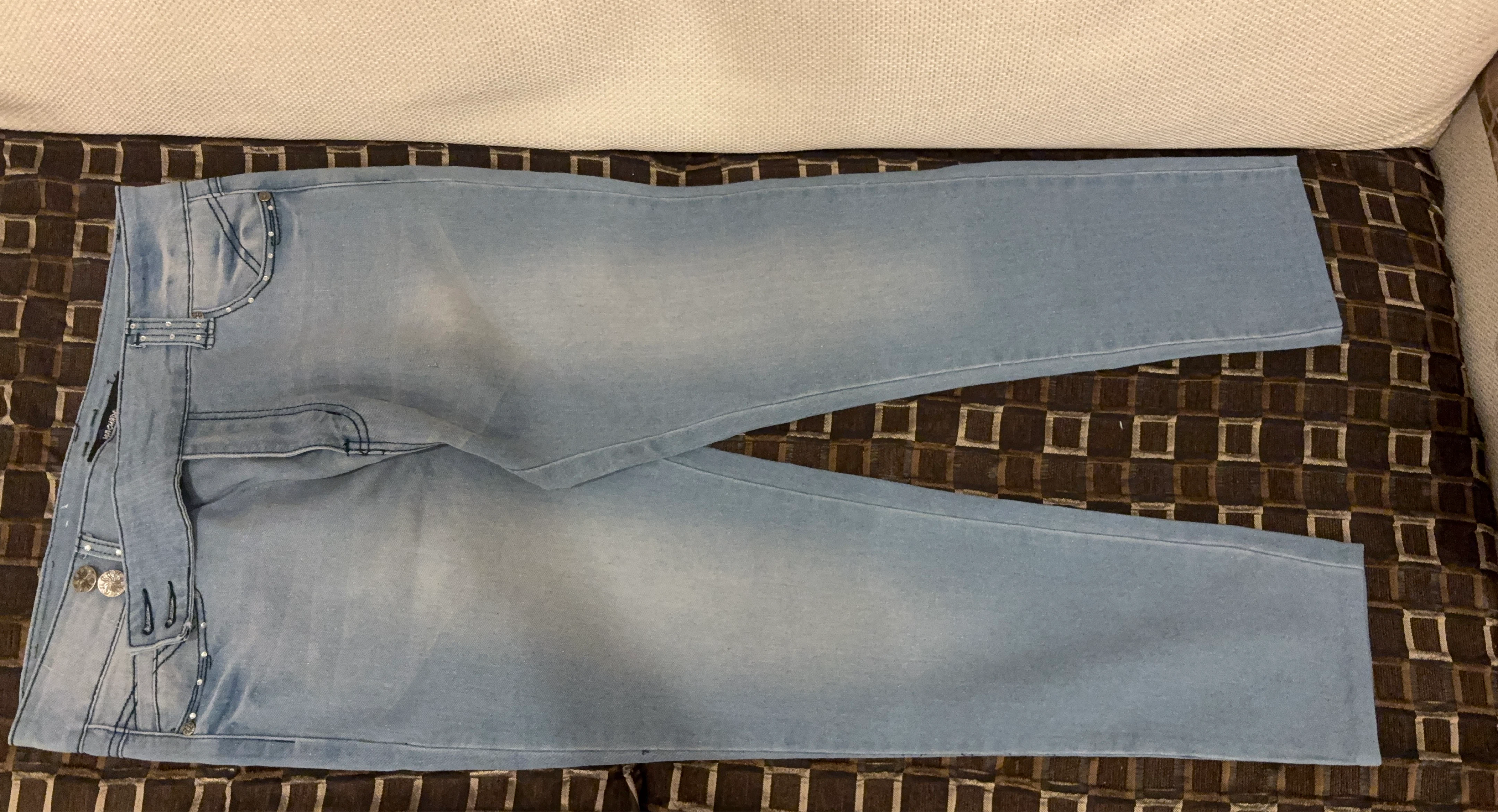 Light Wash Denim Jeans with Rhinestone Accents