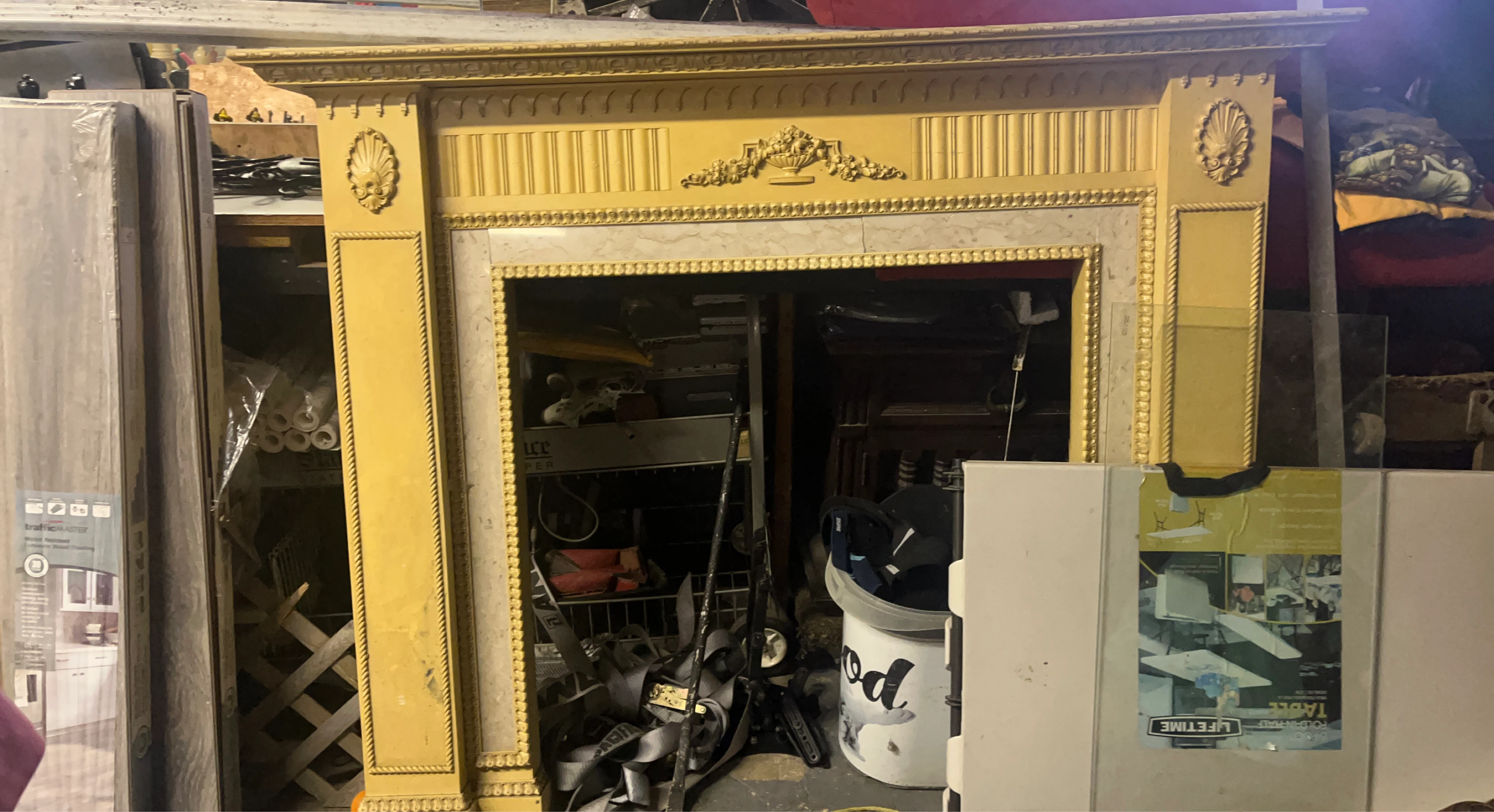 Gold Ornate Fireplace Mantel