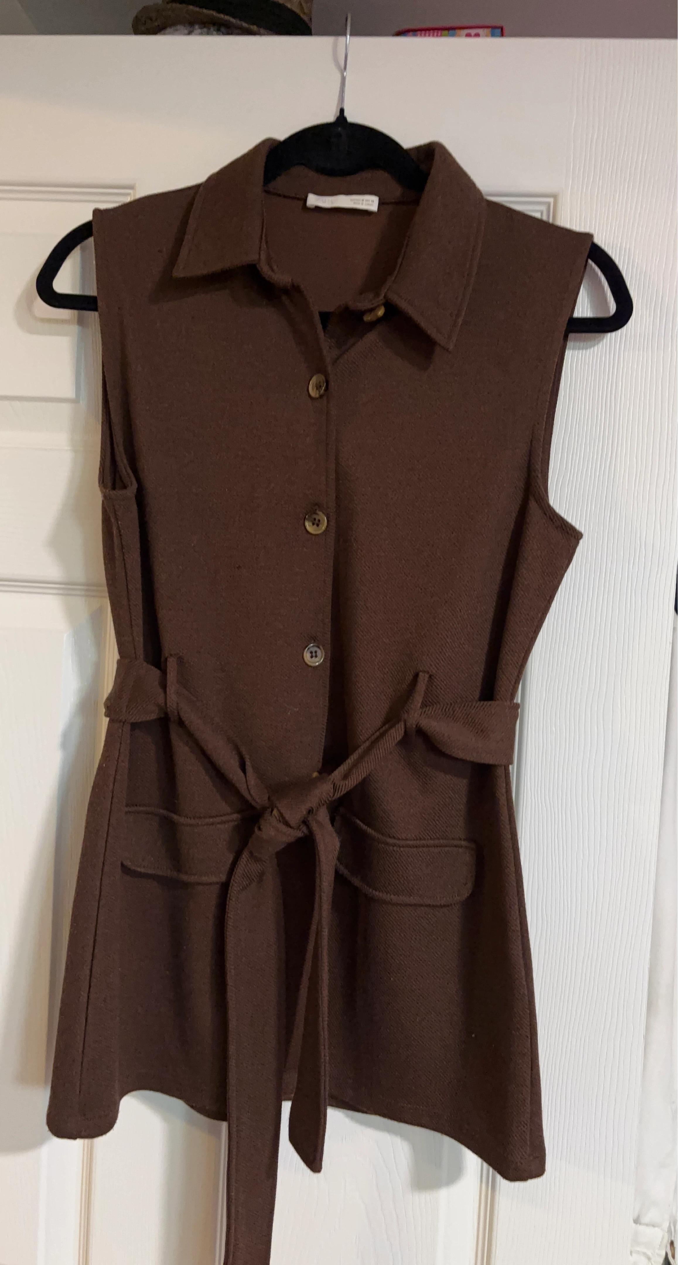 Brown Sleeveless Vest with Belt