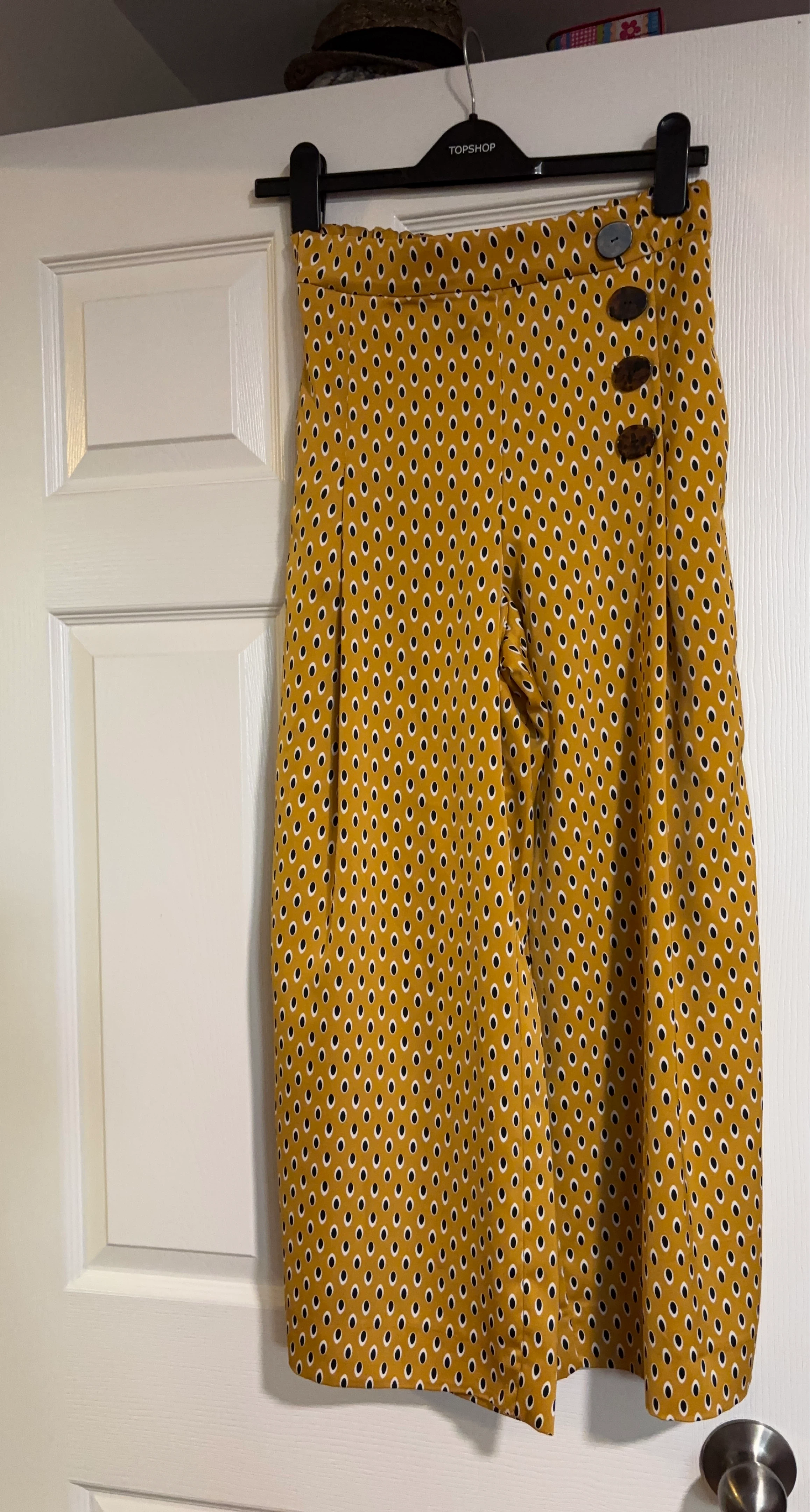 Women's Mustard Yellow Print Wide Leg Trousers