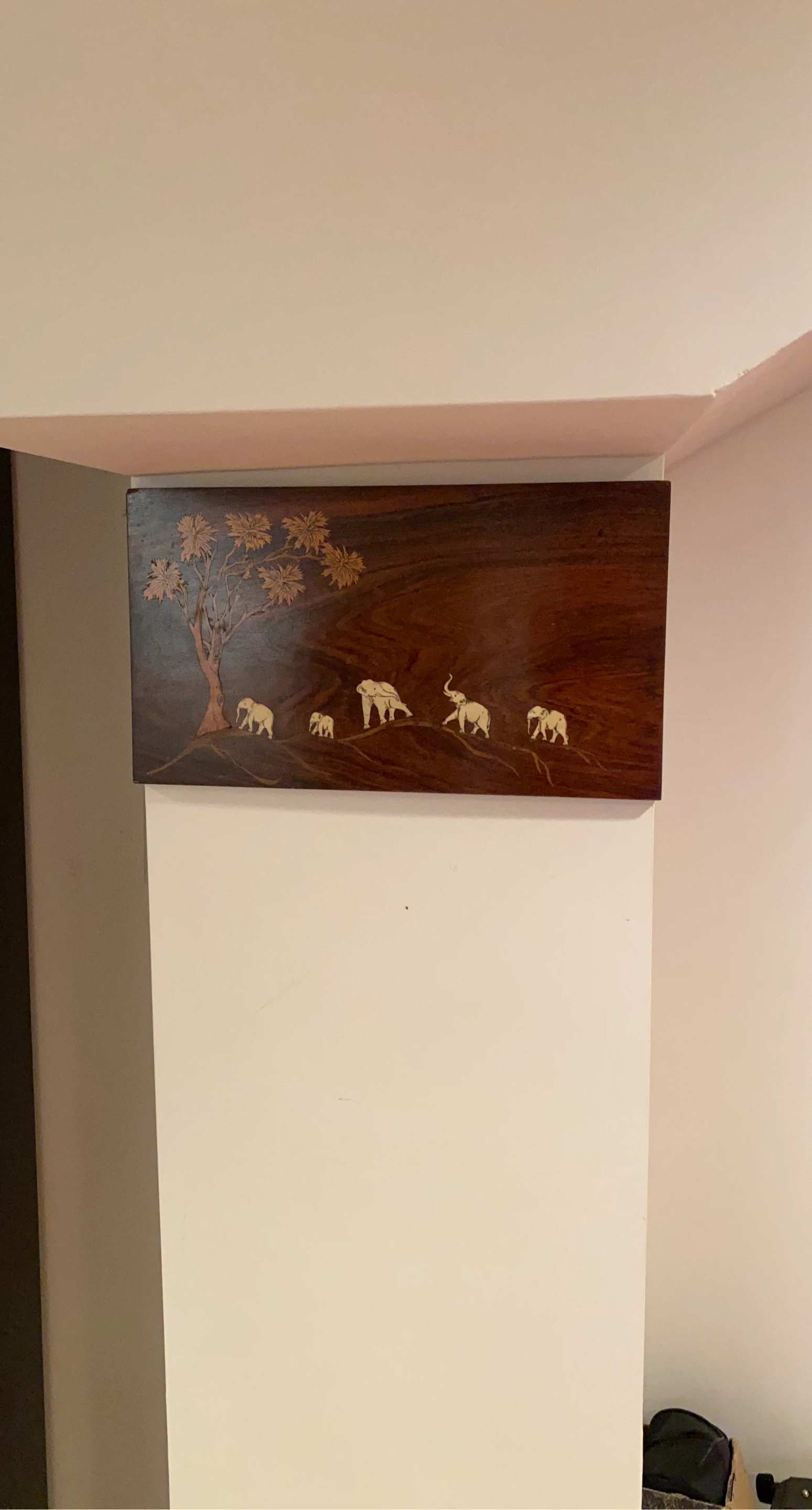 Wooden Wall Art with Elephants and Tree