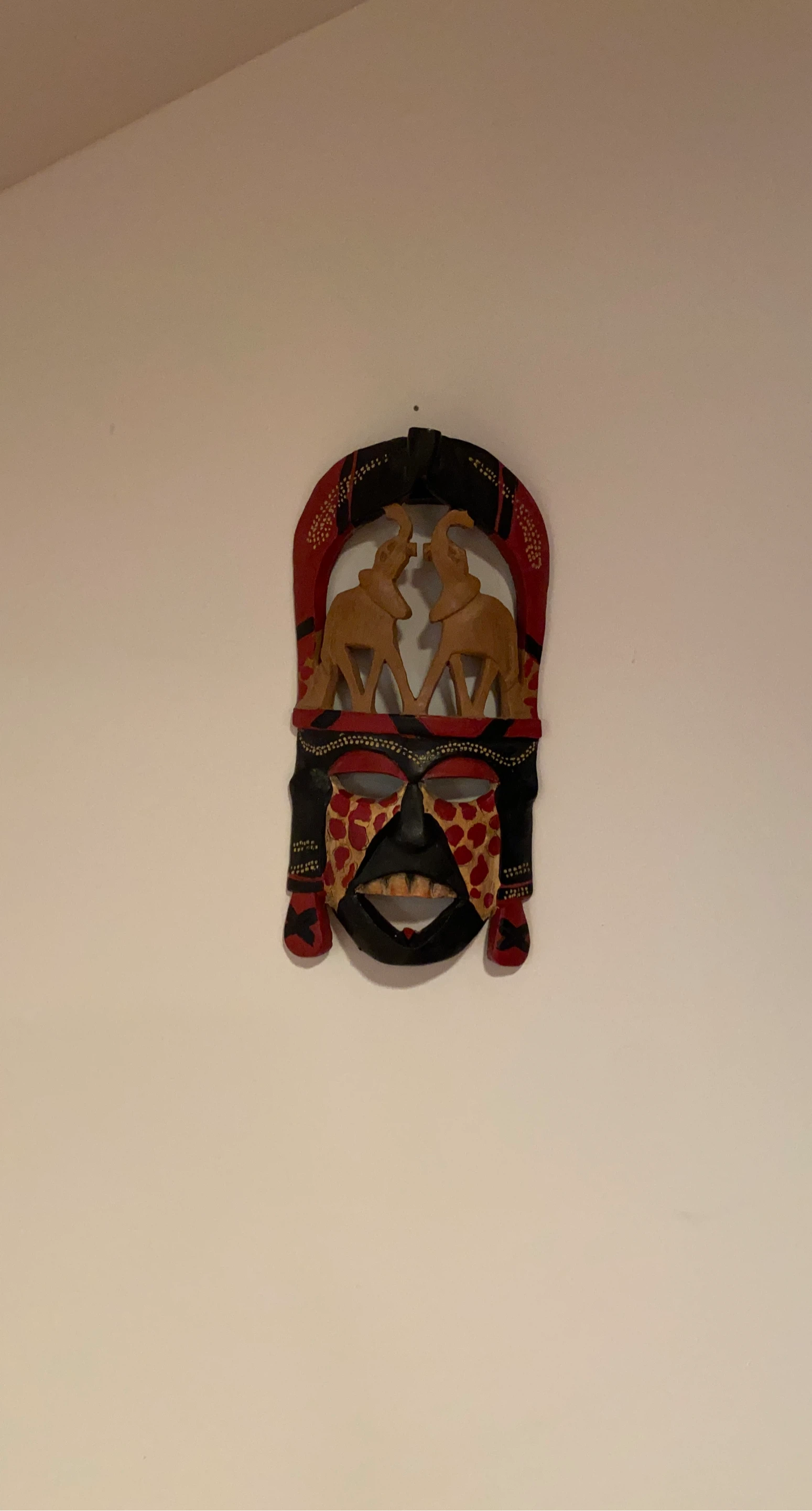 Hand Carved Wooden African Mask with Elephants